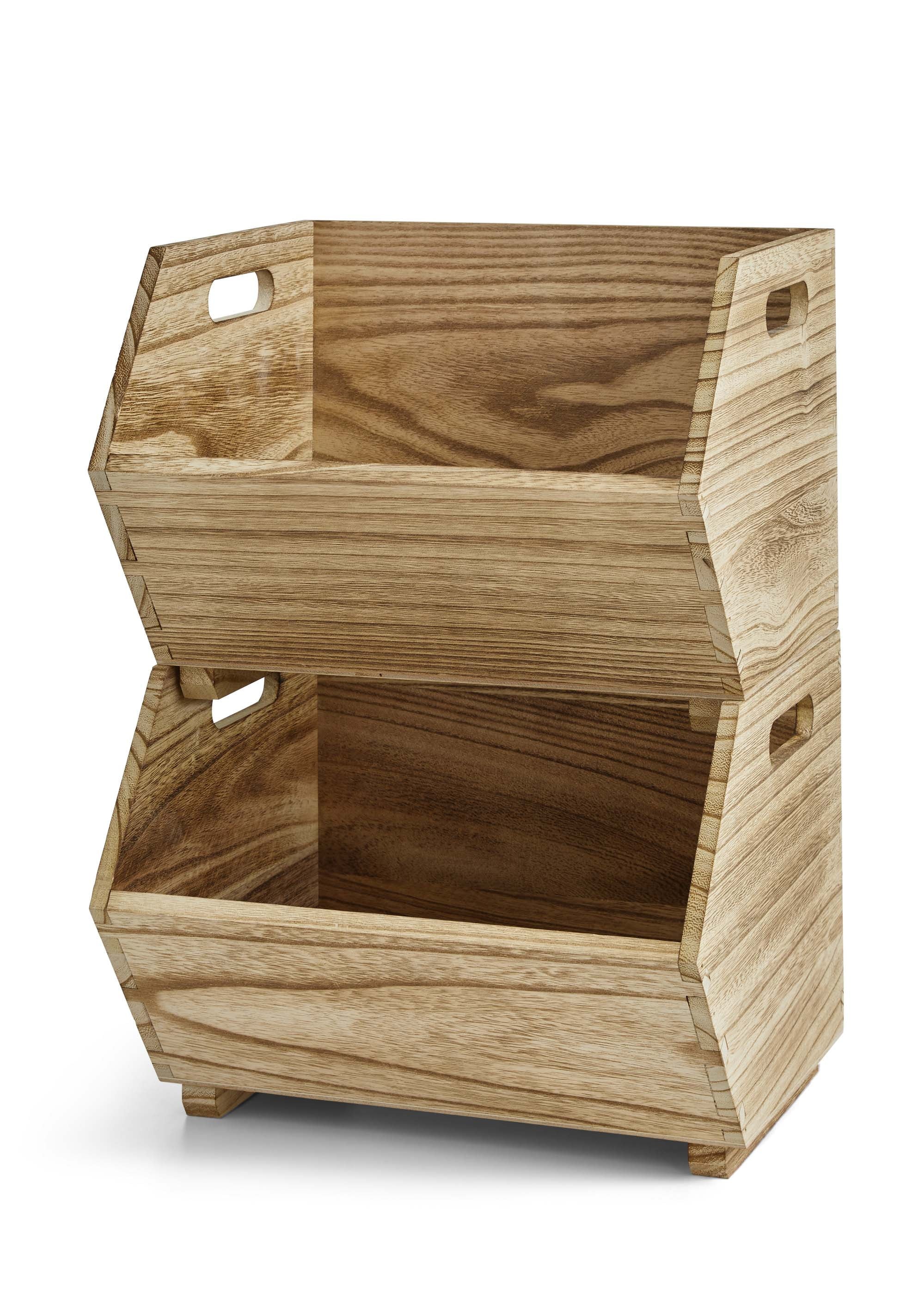 Better Homes & Gardens 2-Piece Set Natural Wood Stacking Open Front Decorative Storage Bins. 11 in x 16.5 in x 10 in