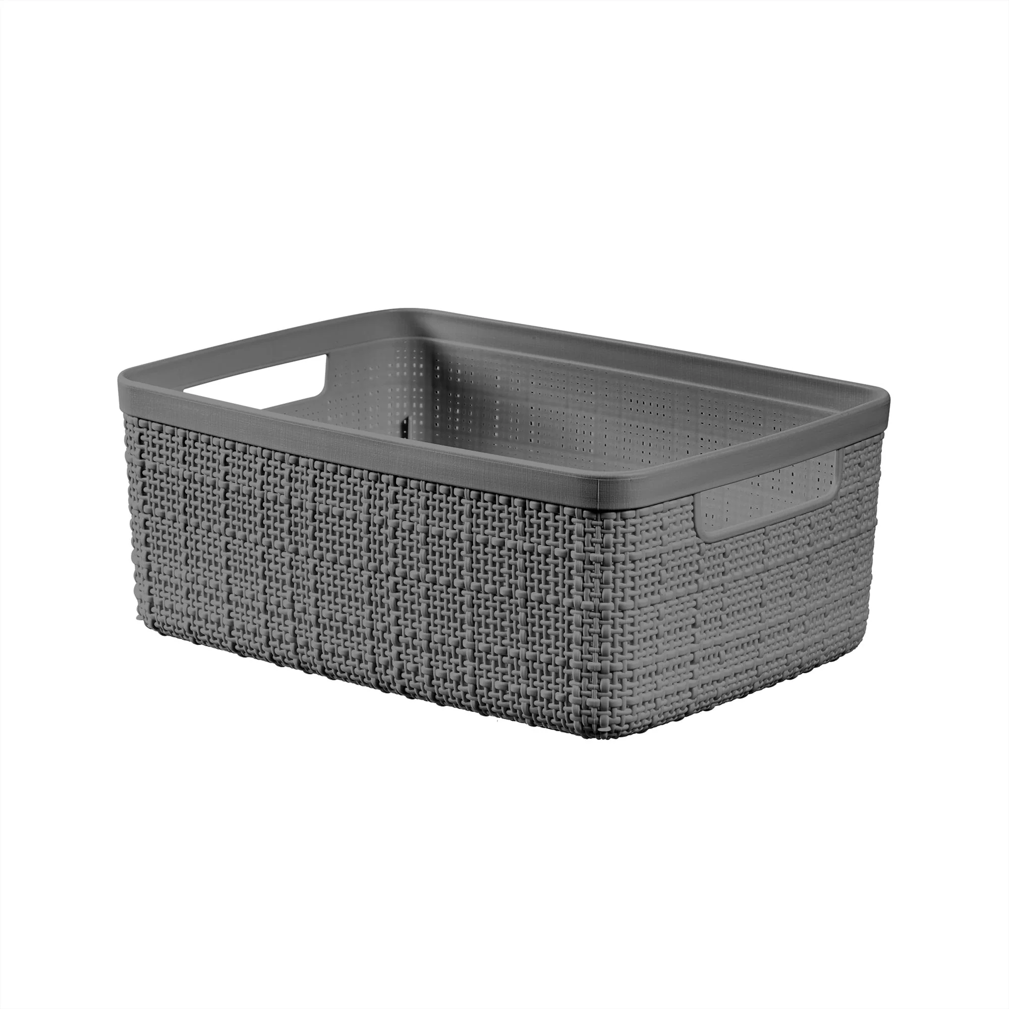 Jute Small Gray Plastic Decorative Storage Basket. 10.6 in x 7.8 in x 4.3 in