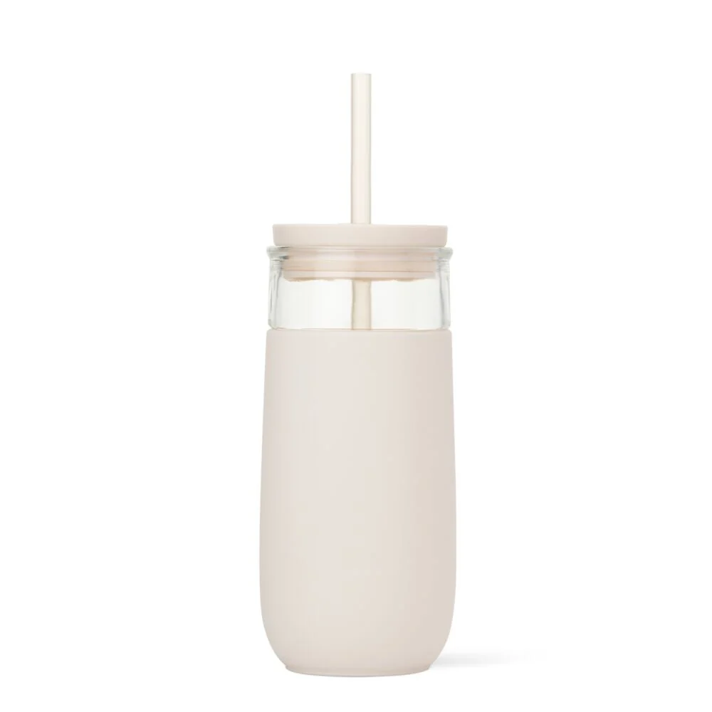 Avery 18oz Glass Tumbler with Straw. Cream