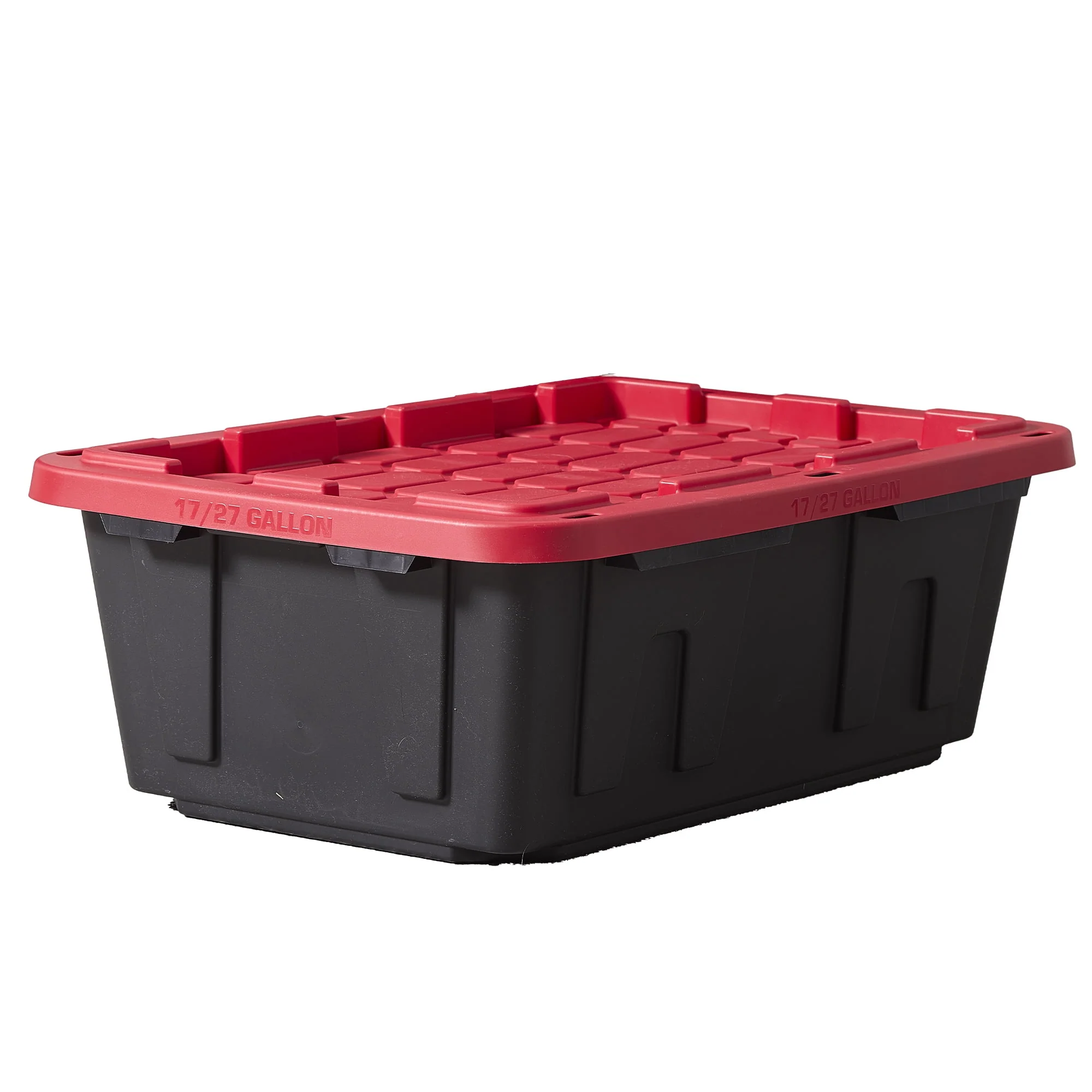 17 Gallon Medium Storage Bin with Snap Lid. Black and Red. Heavy Duty Plastic Storage Container