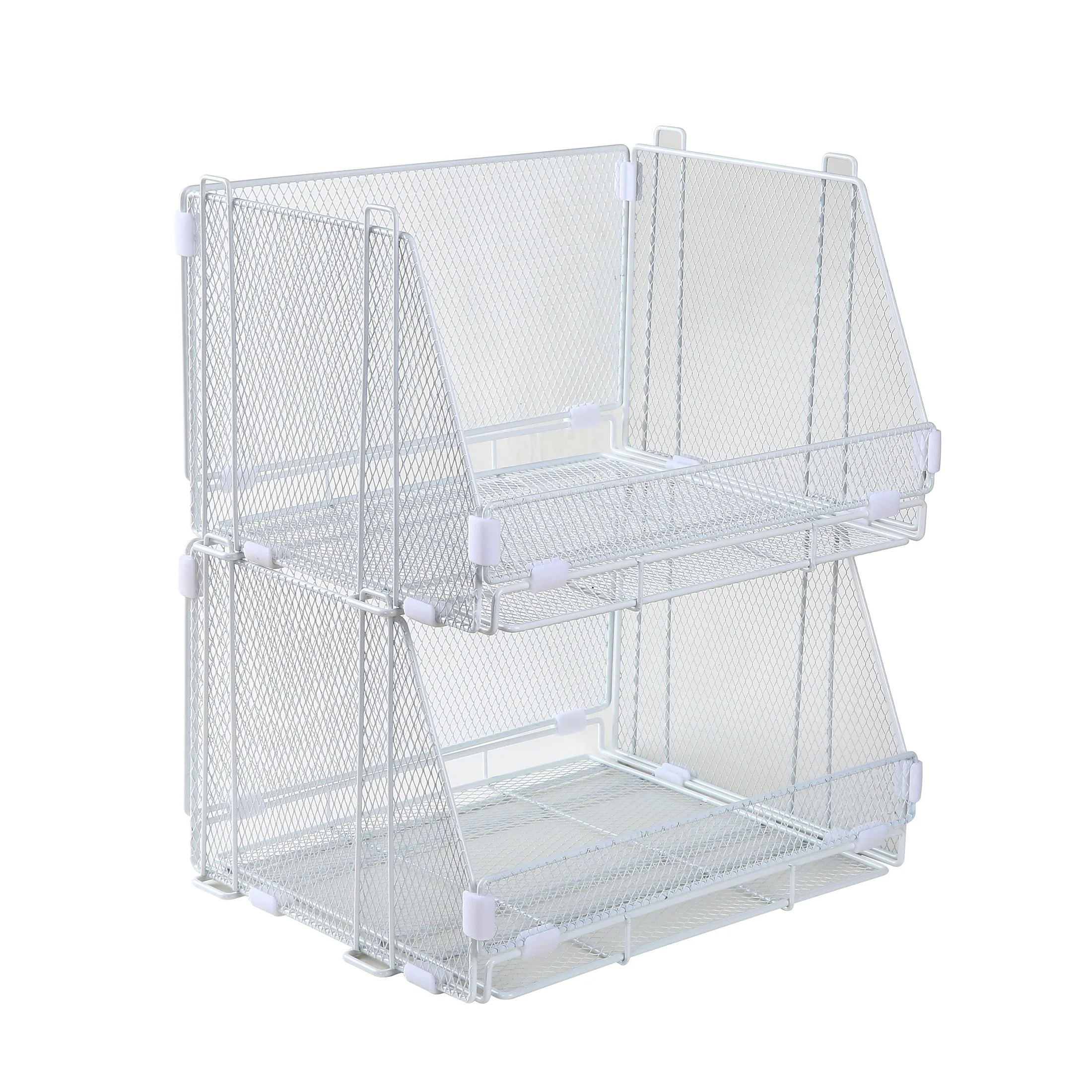Folding Storage Baskets. Collapsible Plastic Organizer Bins with Clip Handles. 2 Pack. White