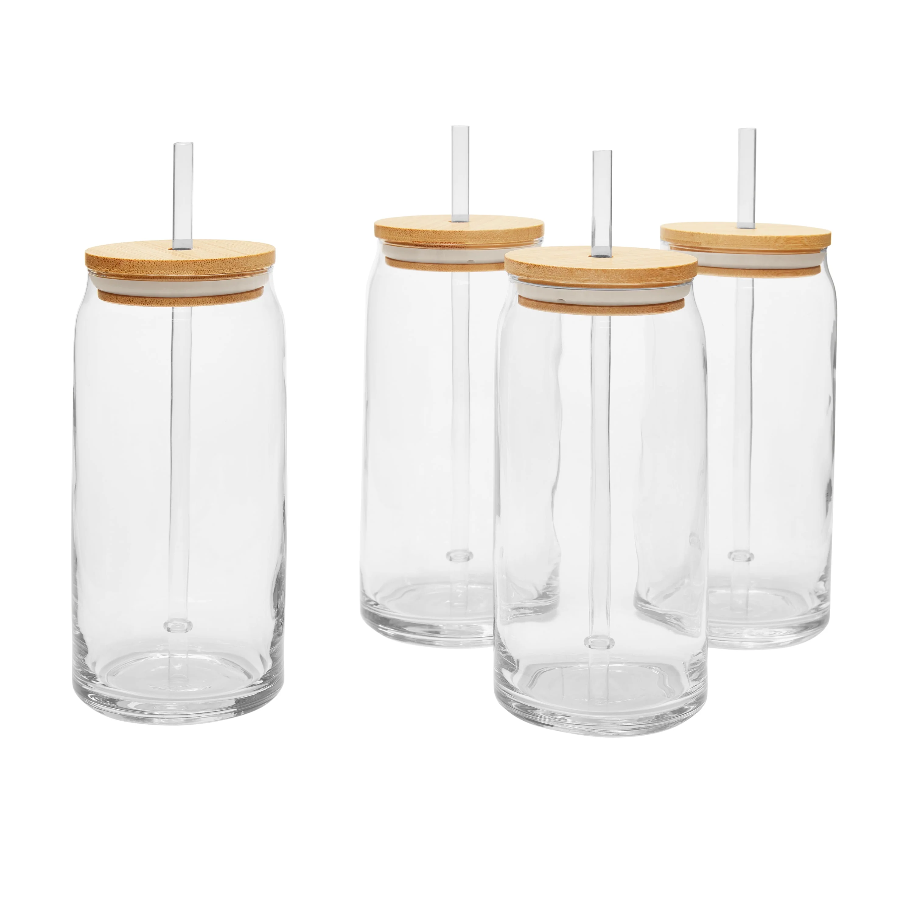 Briar Can Glass Drinkware with Lids & Straws. Set of 4