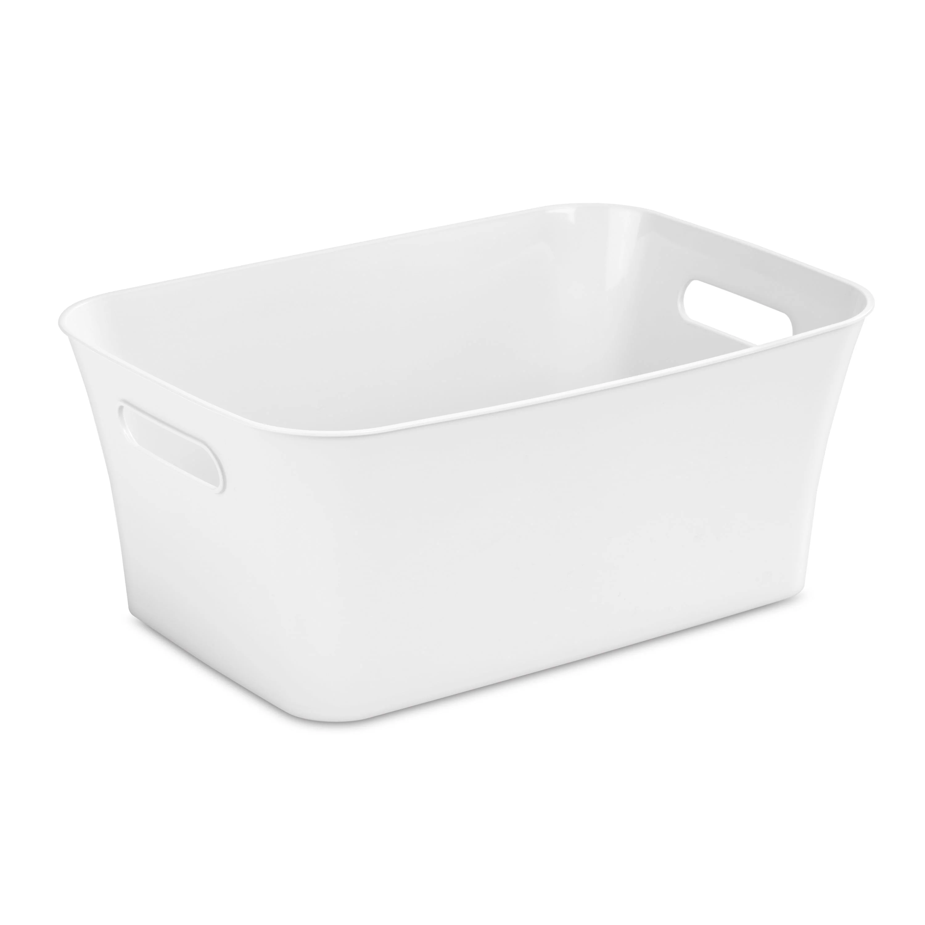 Medium White Plastic Storage Bin. 13.8 in x 9.5 in x 5.8 in