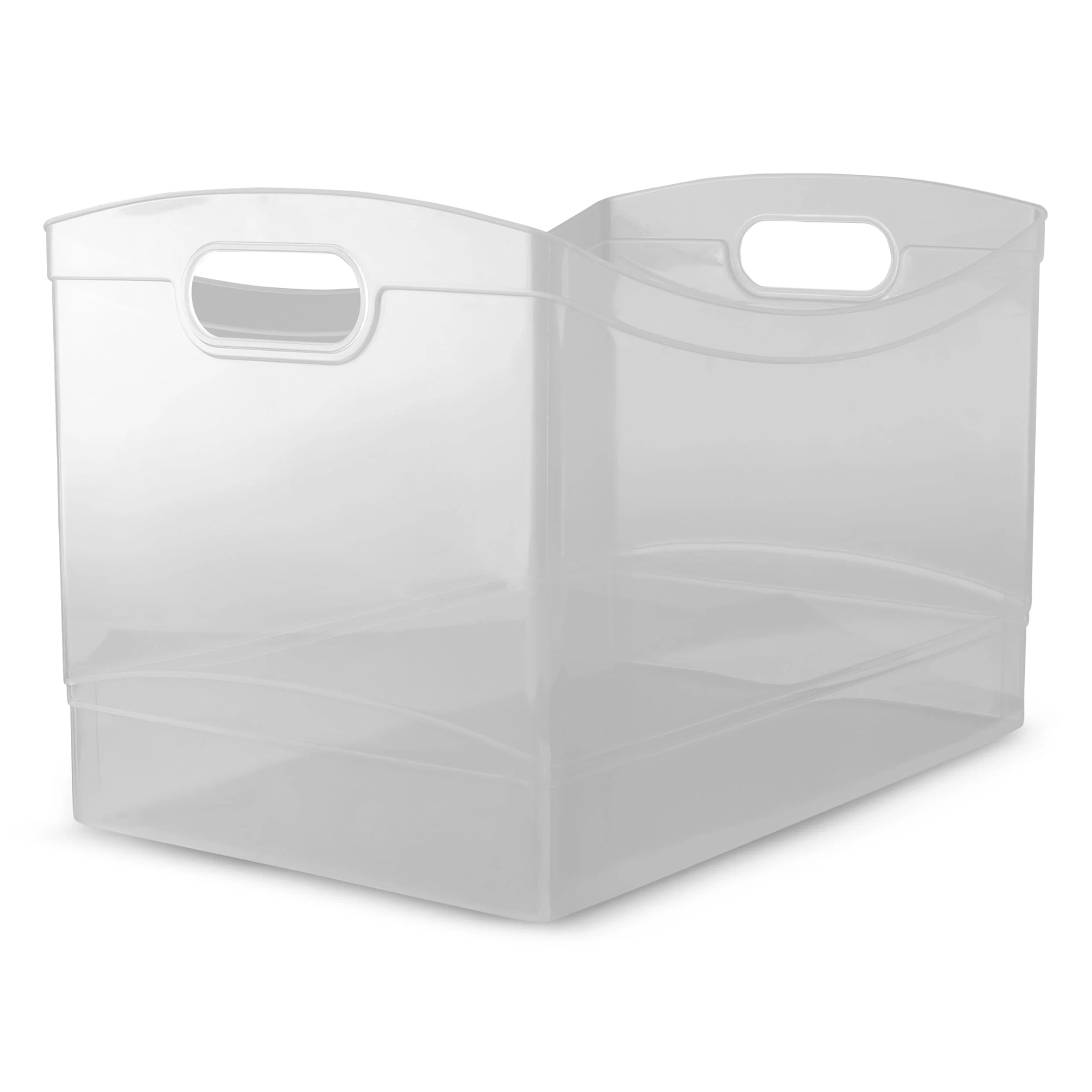 Clear Plastic Utility Storage Bin Organizer with Built-In Handles. Large Storage Container for Pantry. Closet. Cabinet and Shelf Organization. 15.3 x 10.4 x 9.8