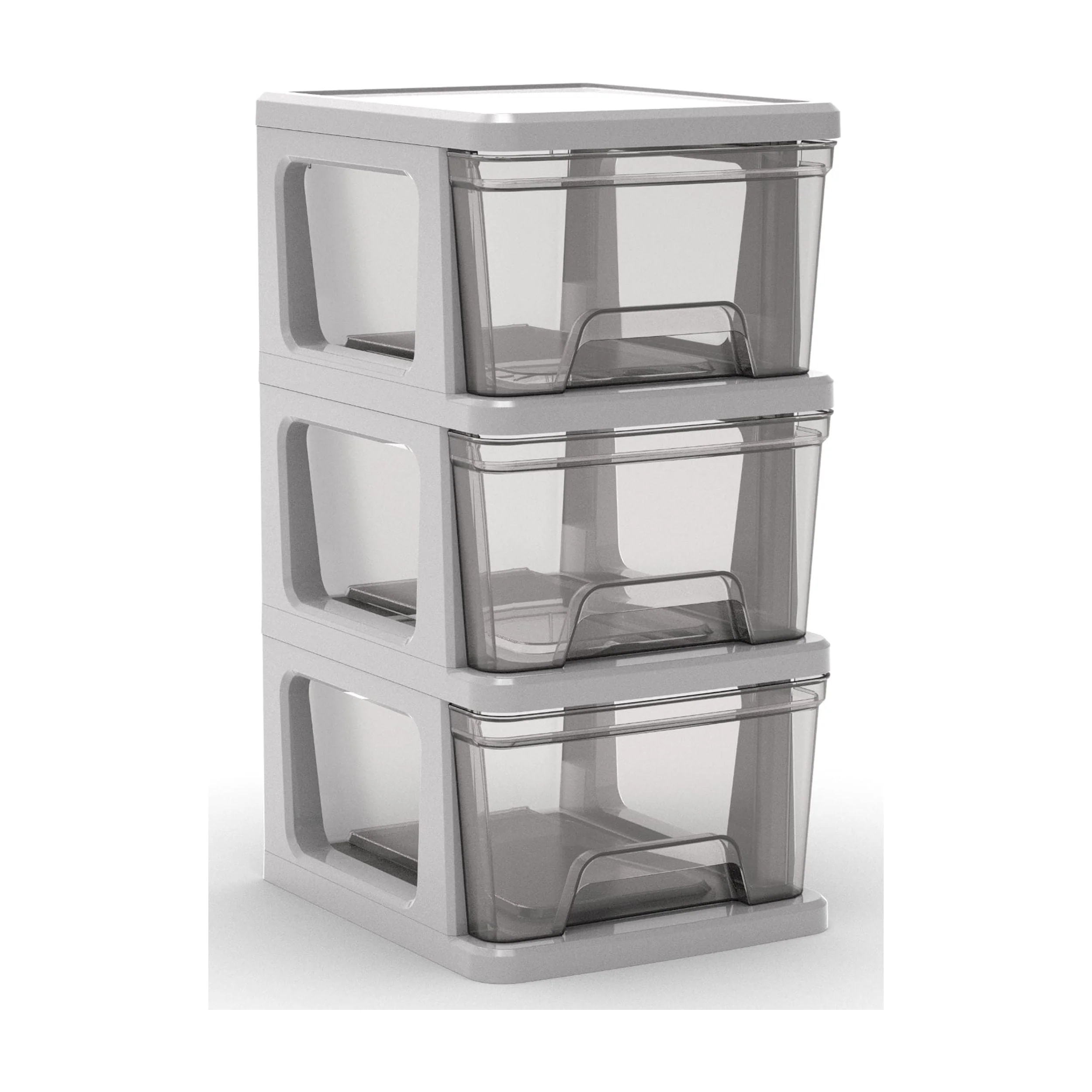 Knock Down Medium Storage Cart with Drawers. Silver Plastic