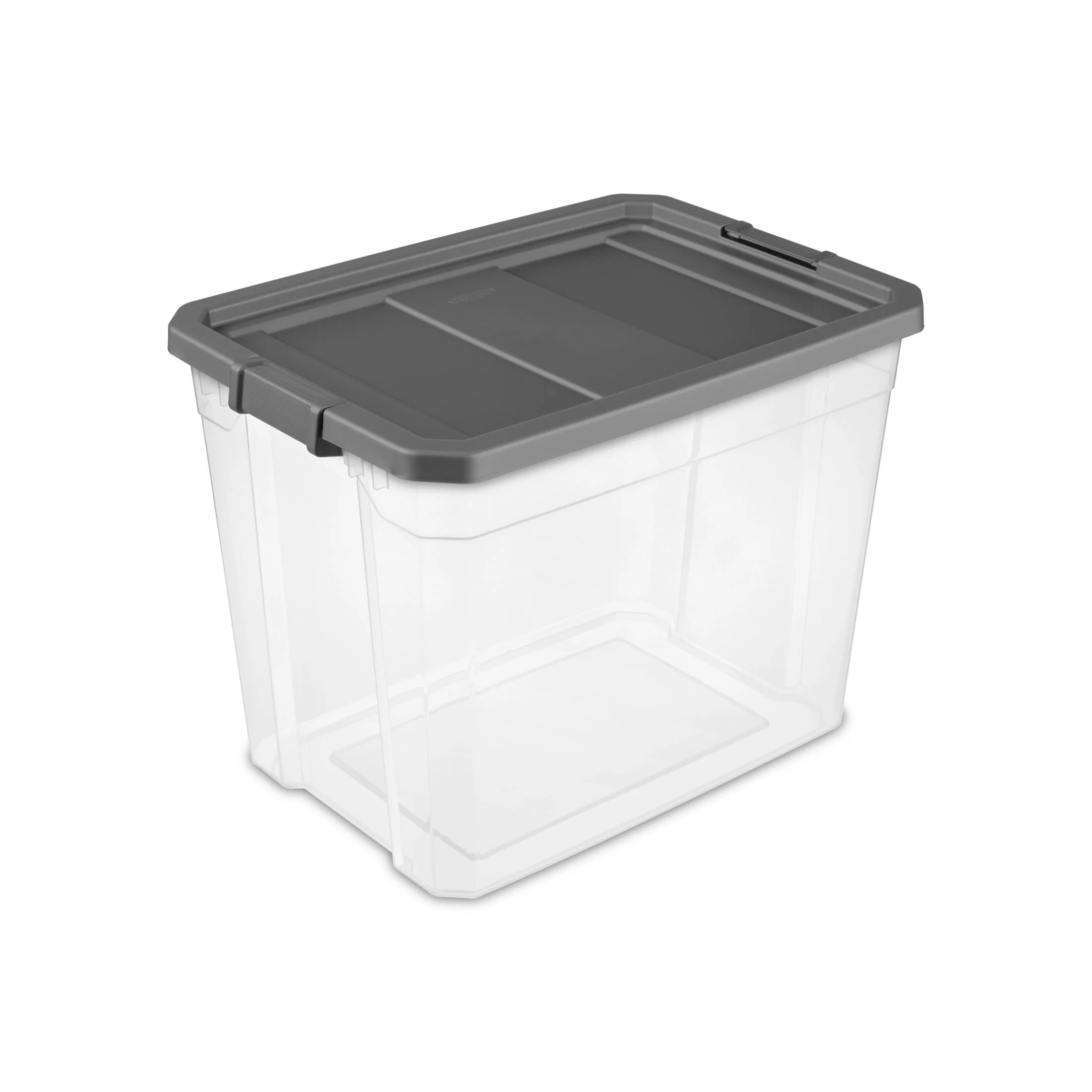 108 Quart Extra-Large Storage Bin. Clear Plastic Storage Container with Latch Lid. Dark Gray
