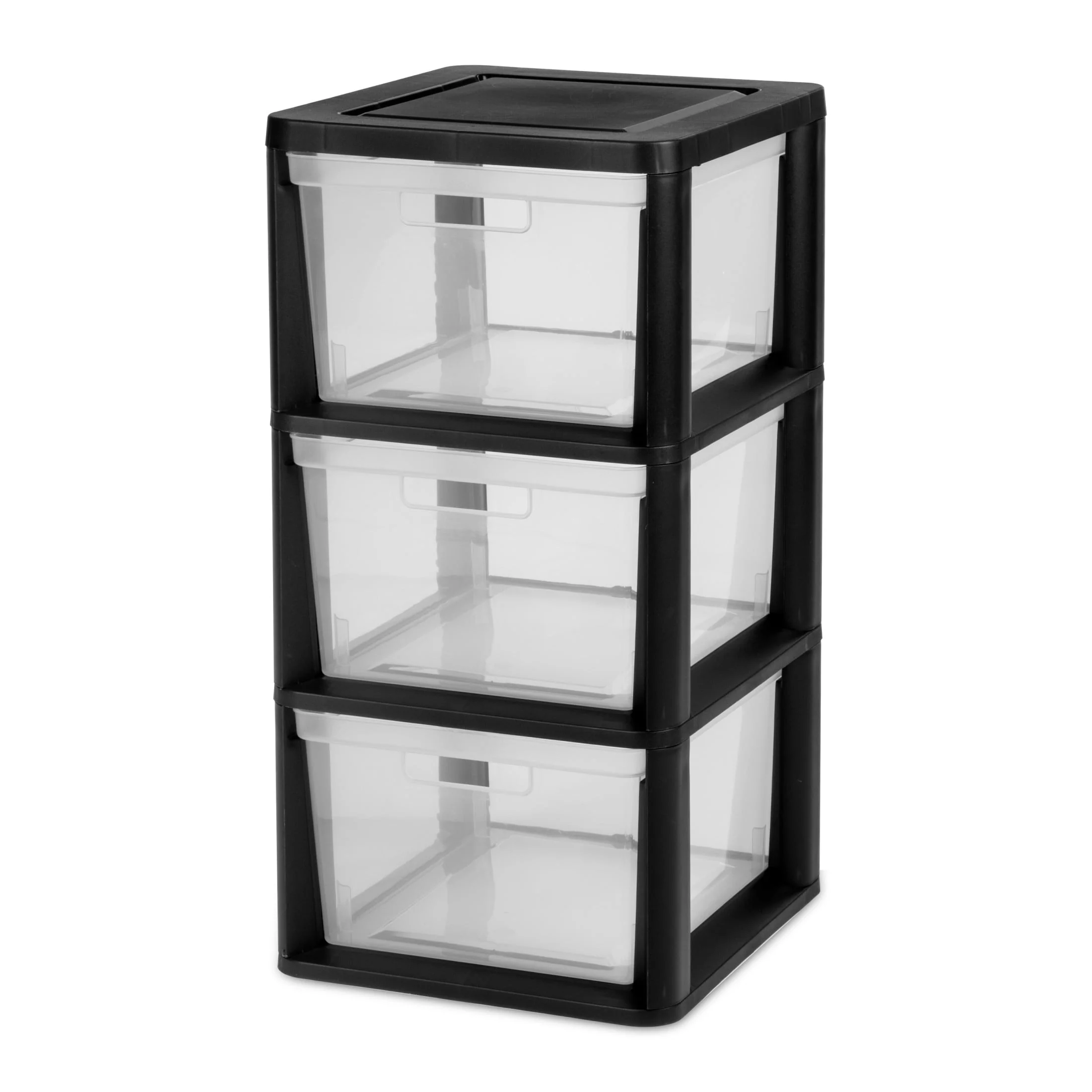 Medium 3 Drawer Tower. with Removable Clear Plastic Storage Bins. Tool-Free. Black