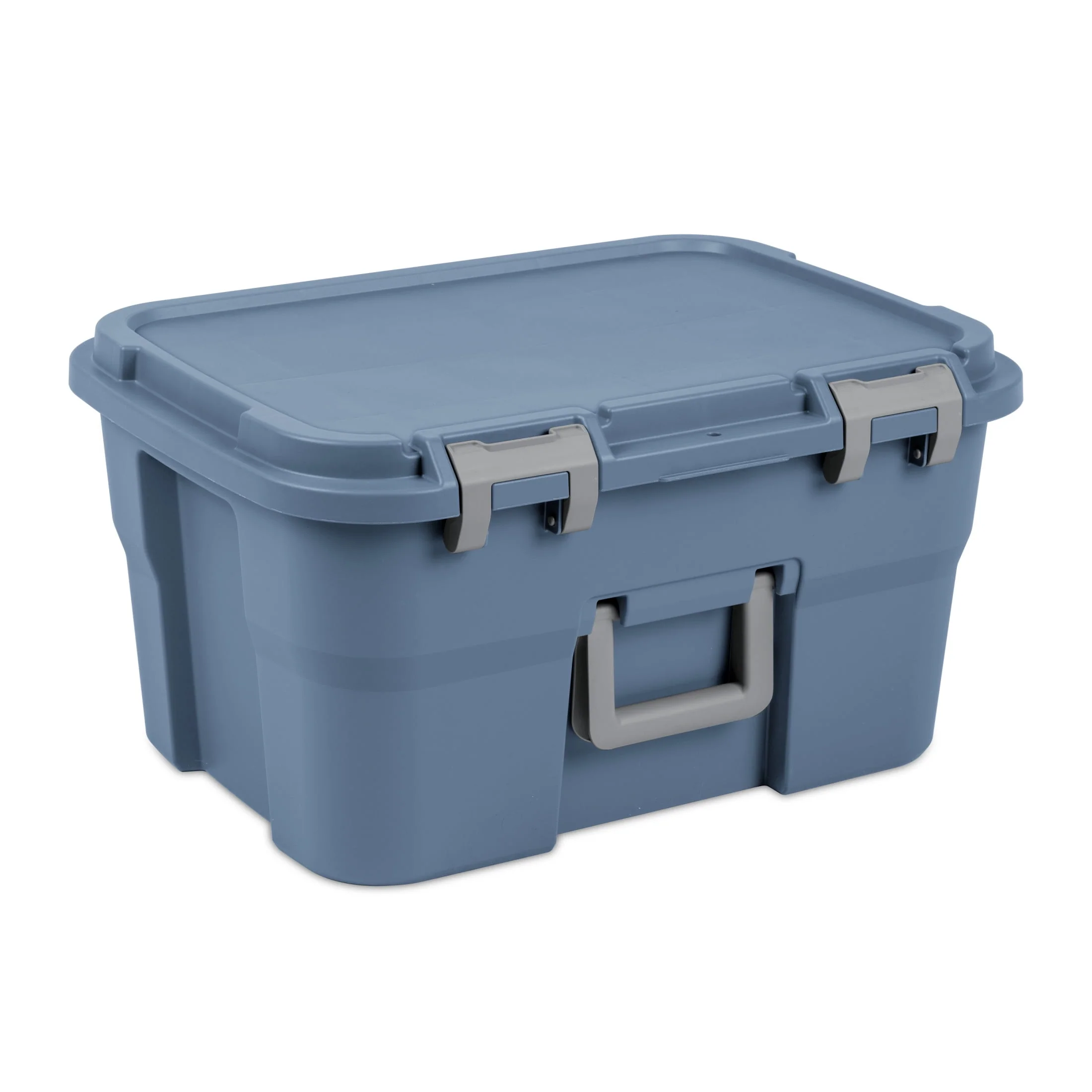 14 Gallon Footlocker Storage Bin. Heavy Duty Plastic Storage Trunk Container. Lockable with Handle. Blue
