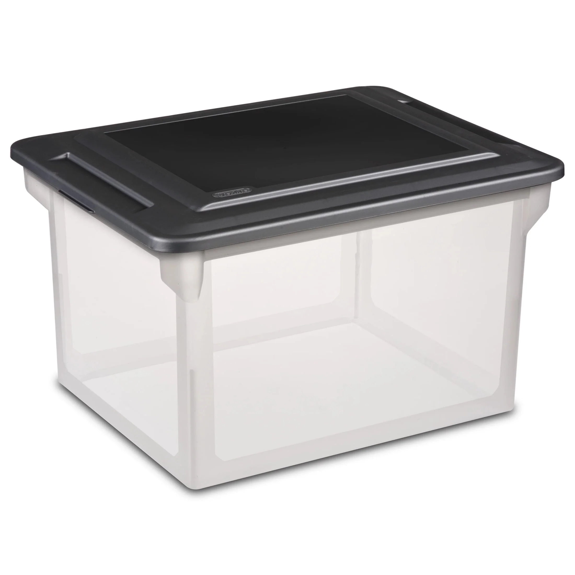 File Box. Clear Plastic Bin with Black Lid. Letter or Legal-Sized File Storage