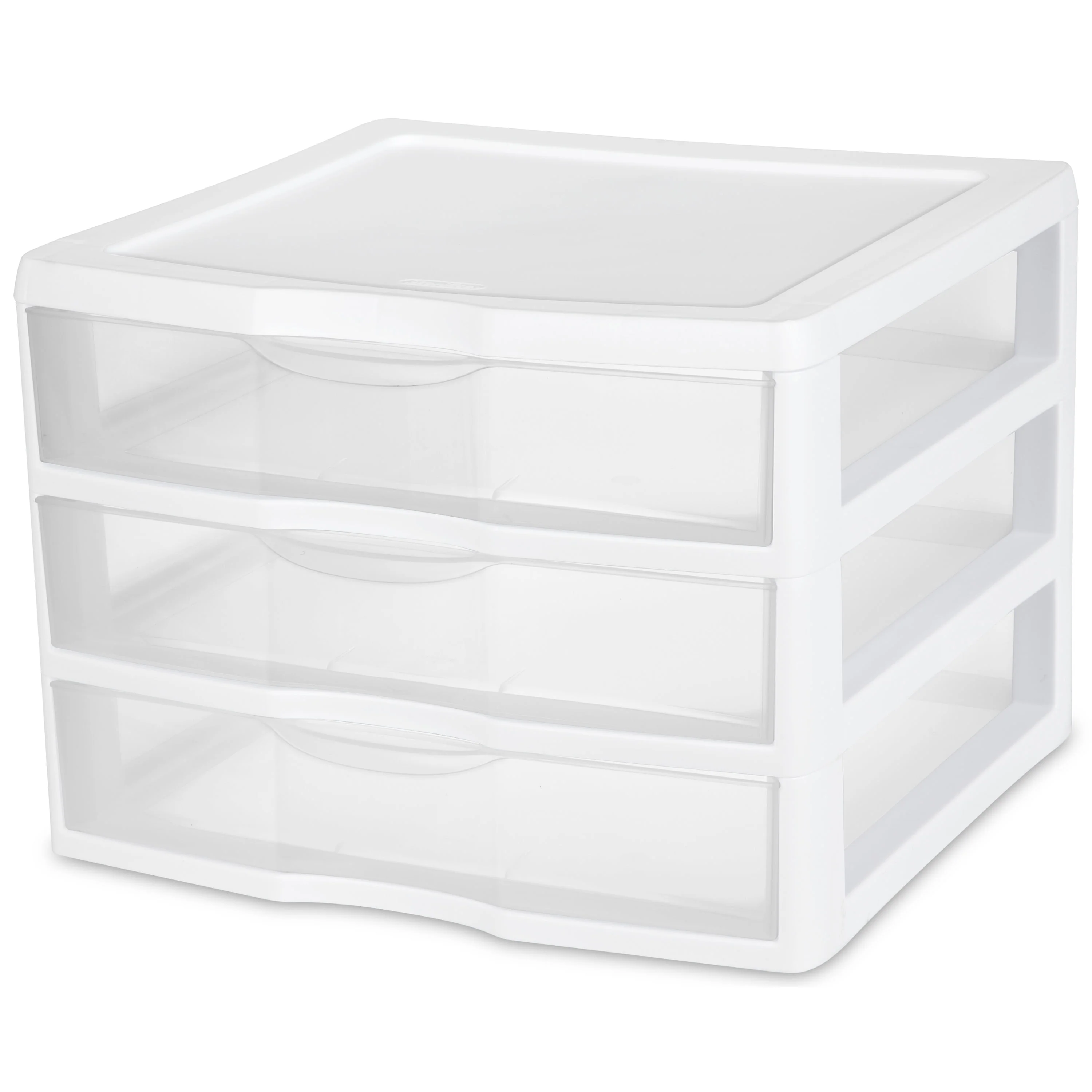Wide 3 Drawer Unit. Clear Plastic Countertop or Desktop Drawers. White