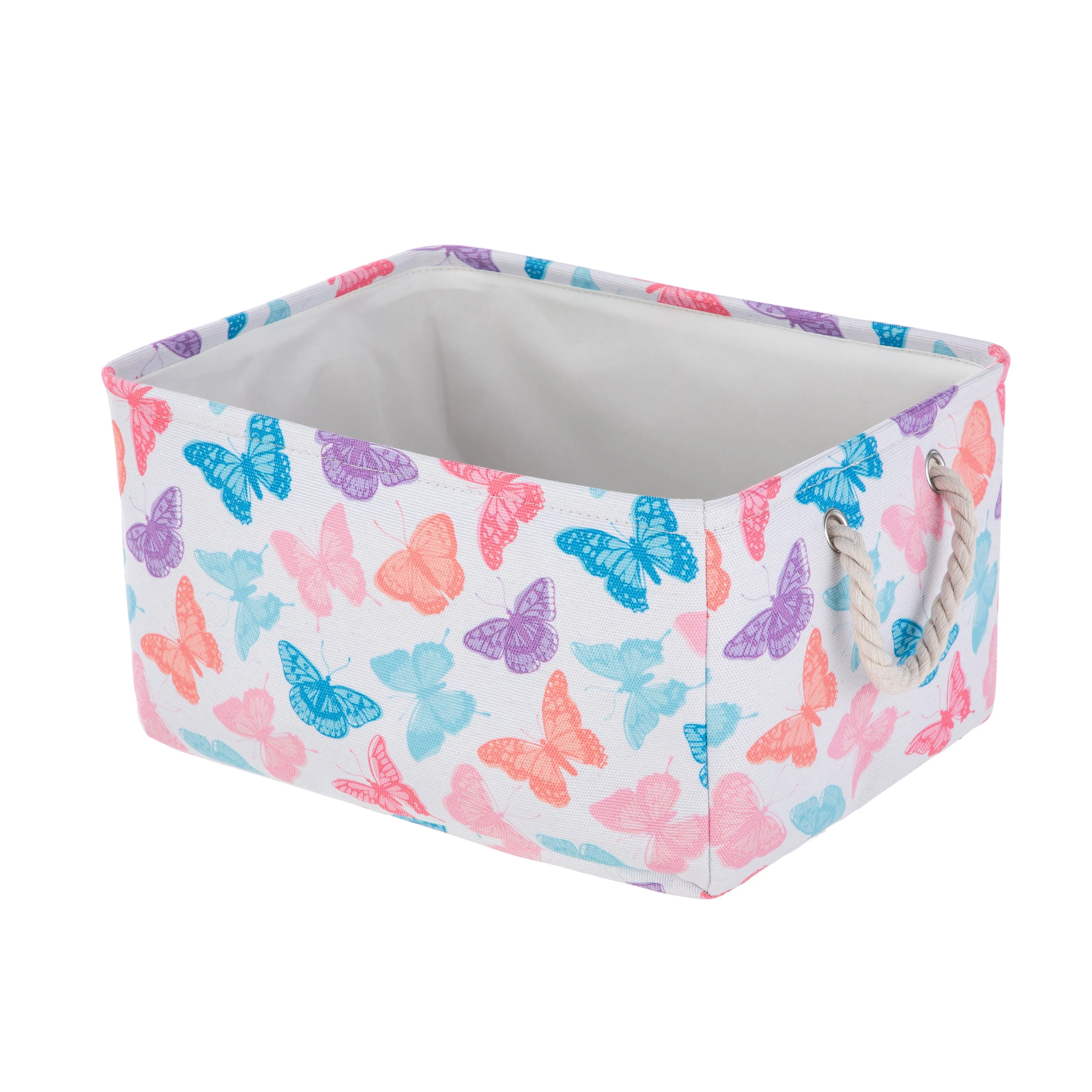 Kids Butterfly Canvas Storage Basket with Handles. 15 in x 11 in x 7.8 in