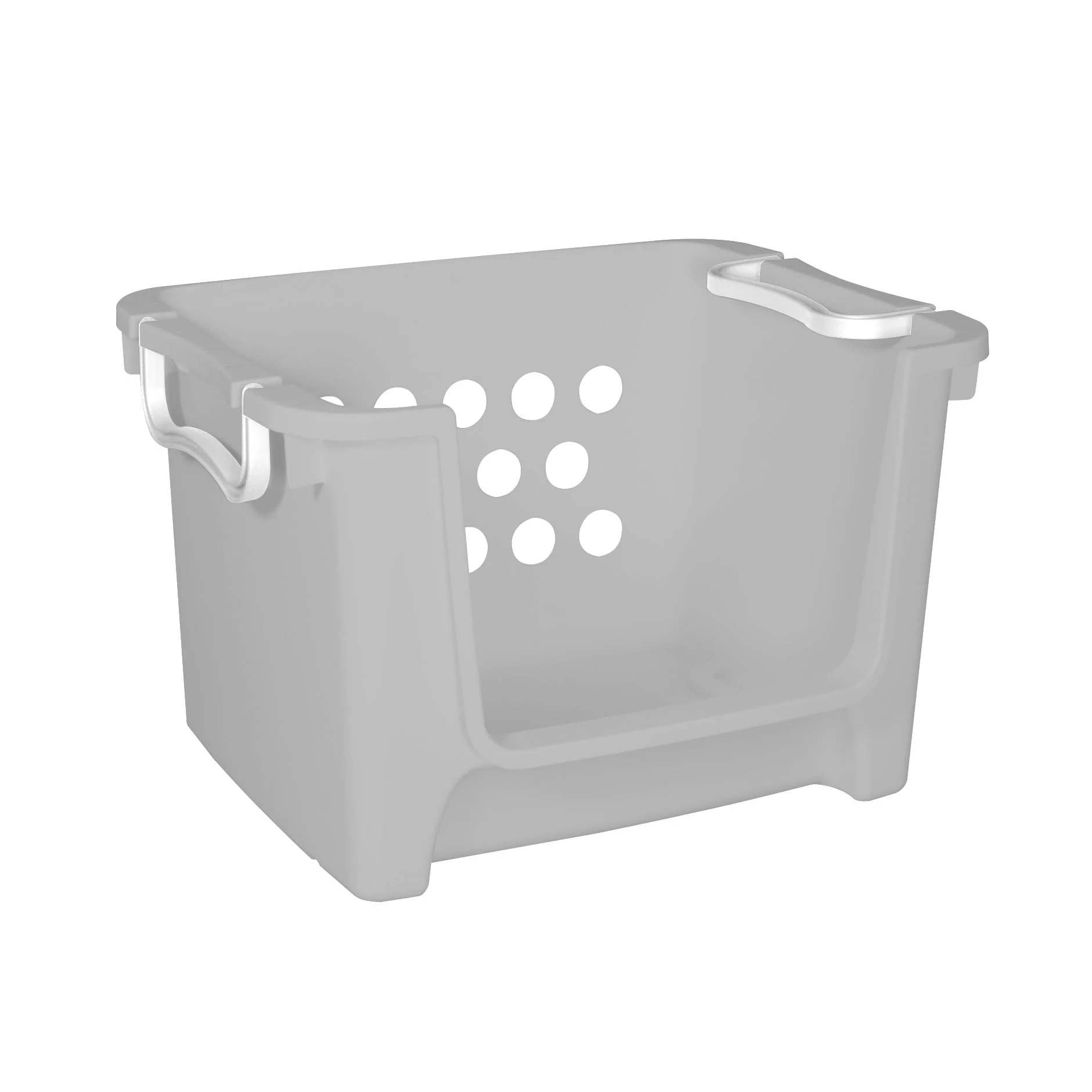 Kids Grey Open Front Stacking Toy Storage Bin with Handles. Grey