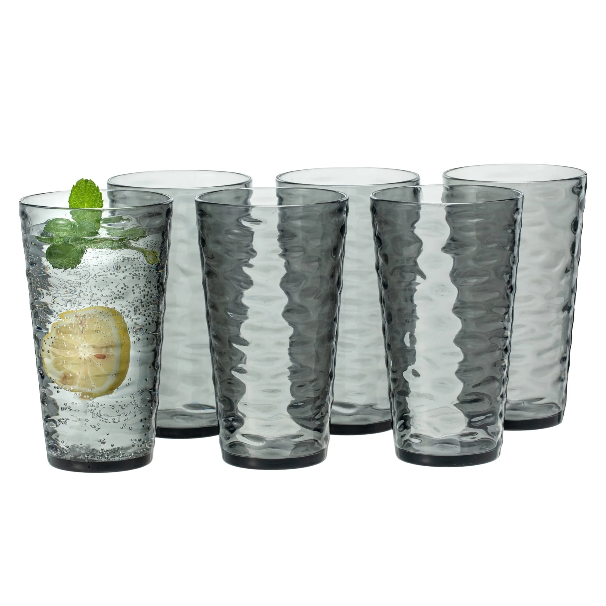 20oz Gray Acrylic Glasses Drinkware (Set of 6). Water-Ripple Shatter-Proof Plastic Tumblers