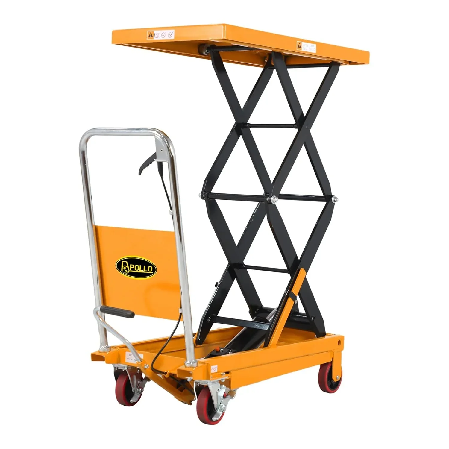 Hydraulic Lift Table Cart ?C 770 lbs Capacity. 51 Max Height. Double Scissor Lift with Safety Guard & 4 Wheels