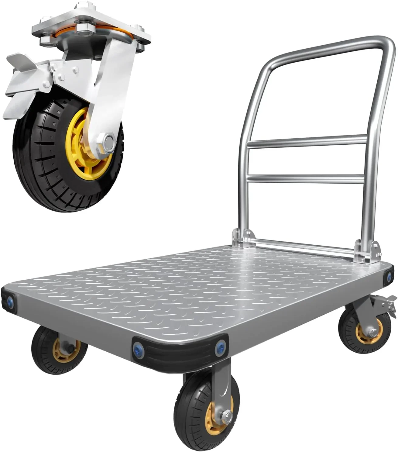 Heavy Duty Platform Truck Flat Moving Cart Hand Trucks.2000Lbs Steel Push Cart Dolly with Brake Design. 36 x 24in Large Flatbed with 5'' 360 Degree Swivel Wheels for Easy Storage