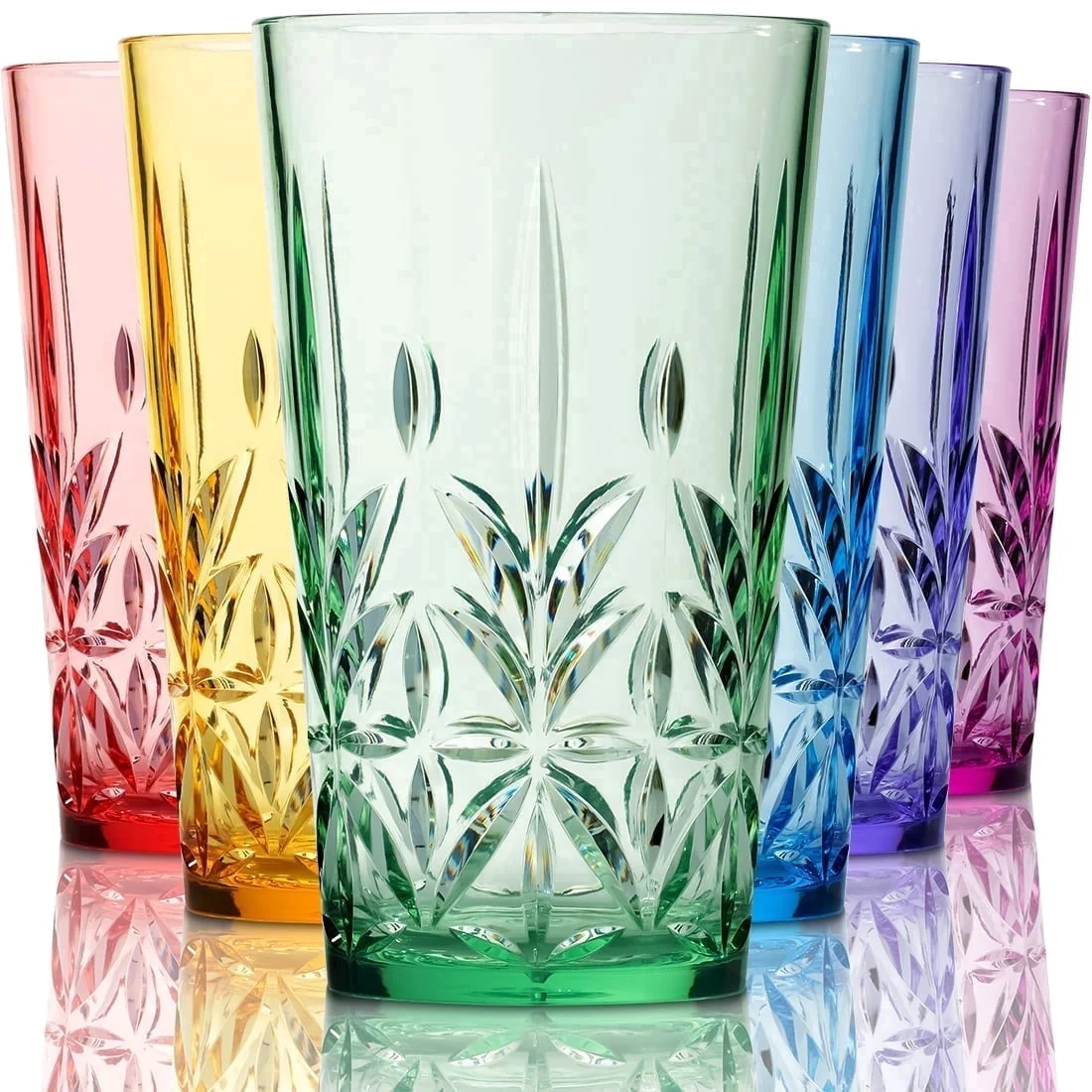 Royal Plastic Drinking Tumbler. Dishwasher-Safe Water Glasses. Mixed Colors Assorted Cups. 18 oz Set of 6