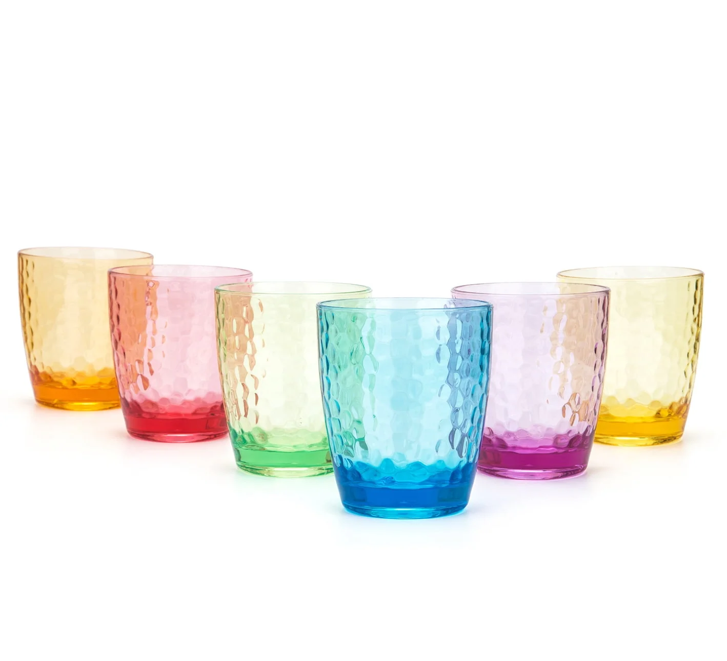 Hammered Style 15-ounce/430ml Acrylic Glasses Plastic Tumbler. Set of 6 Multi-Color.BPA Free.