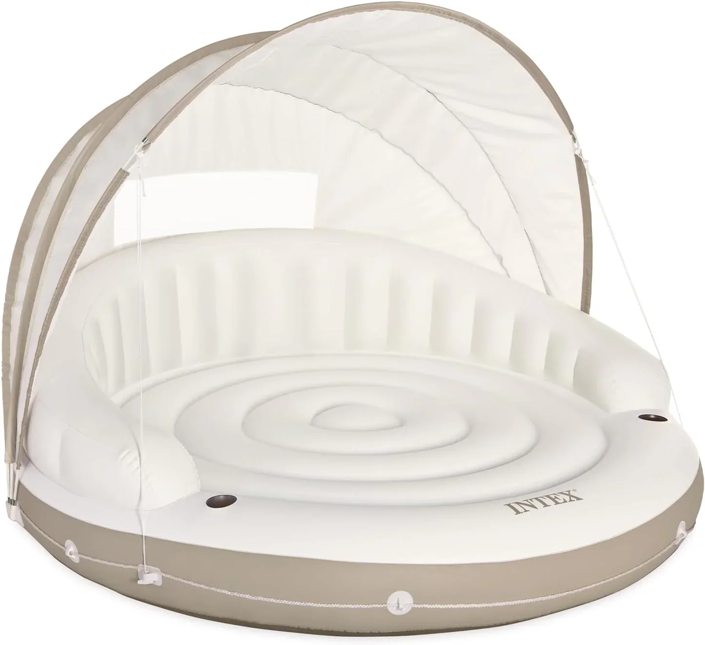 Canopy Island Inflatable Pool Float: Comfortable Lounge Surface ?C Built-in Cup Holders ?C Detachable Sunshade ?C 440lb Max Weight Capacity ?C 78.5 x 59