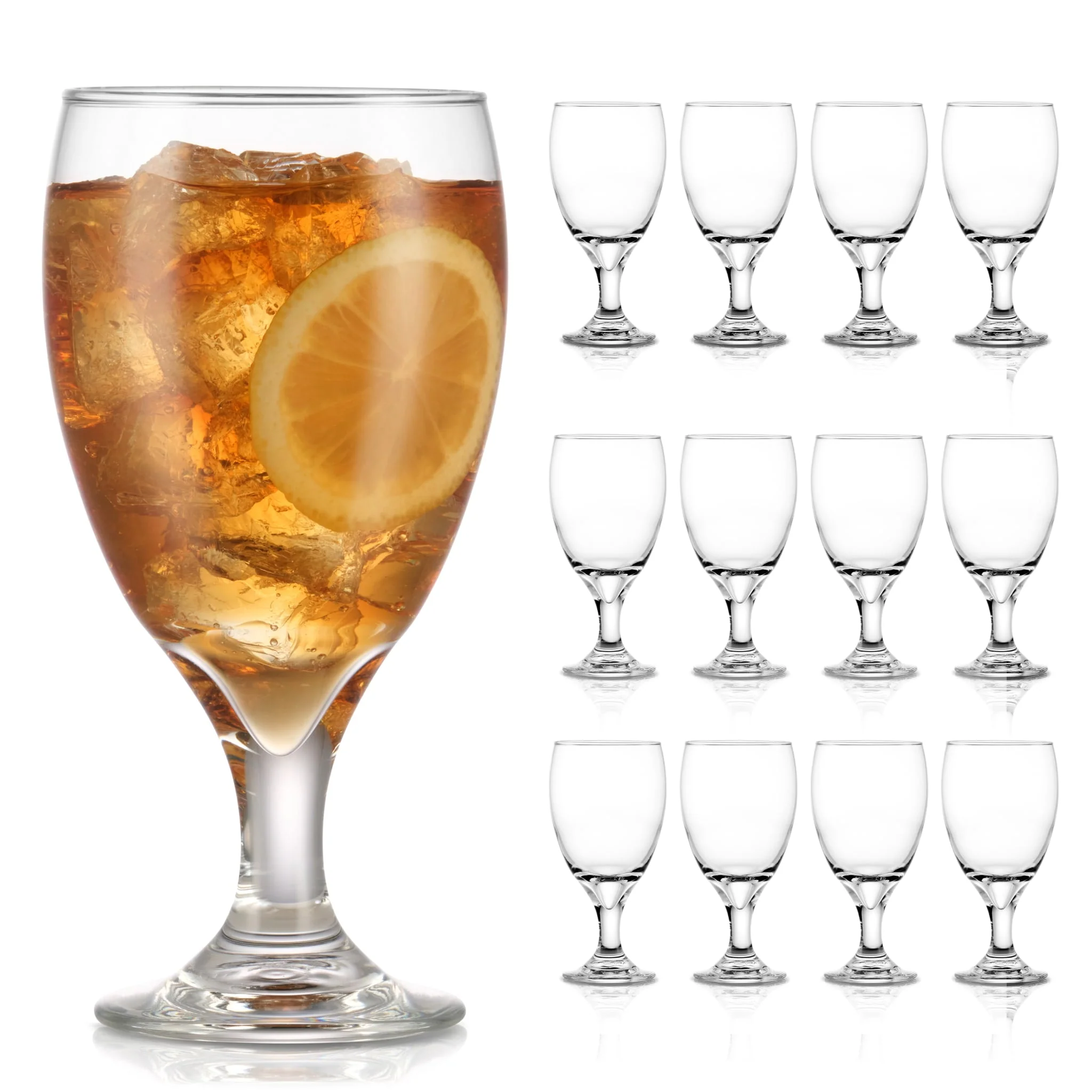 Classic Goblet Party Clear Glass Set of 12. Drinking Goblets for Iced Tea. Sangria. and More. Ideal Goblet Glassware for Parties