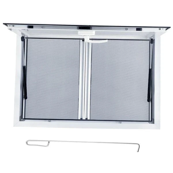 Concession Window 36W x 36H Aluminum Alloy Food Truck Service Window with Sliding Screens & Awning Door. Hydraulic Lift. Locking Mechanism. Versatile for Catering