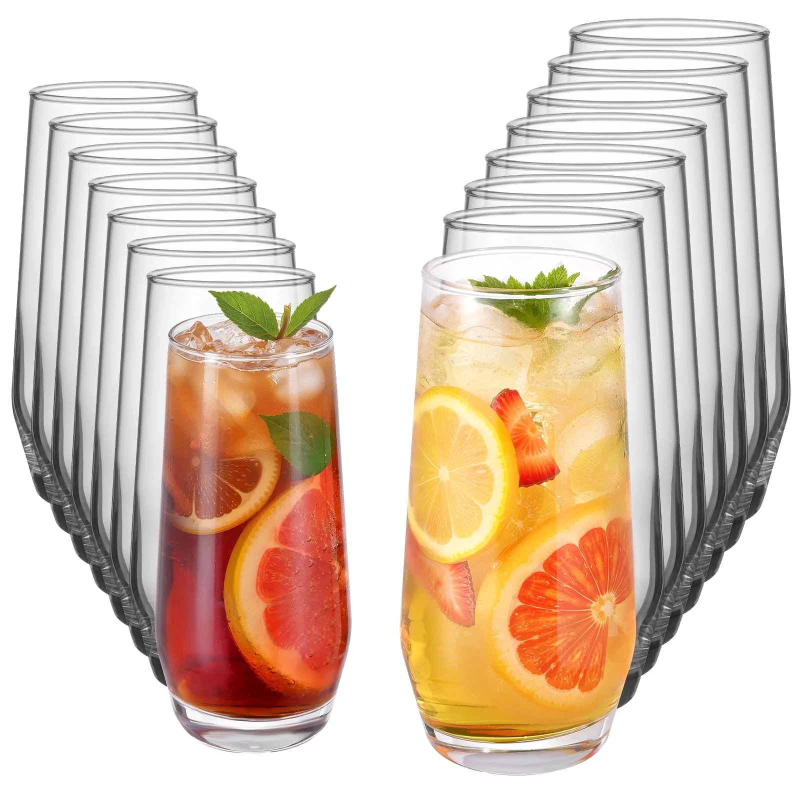 VEVOR Drinking Glasses Set. 16-Piece Crystal Glass Cups. Elegant Mixed Glassware Set. with 8 Pcs 18.26 Oz Highball and 8 Pcs 11.5 Oz Cocktail Drinkware for Kitchen. Beer.Smoothie.Juice.Soda.Wine