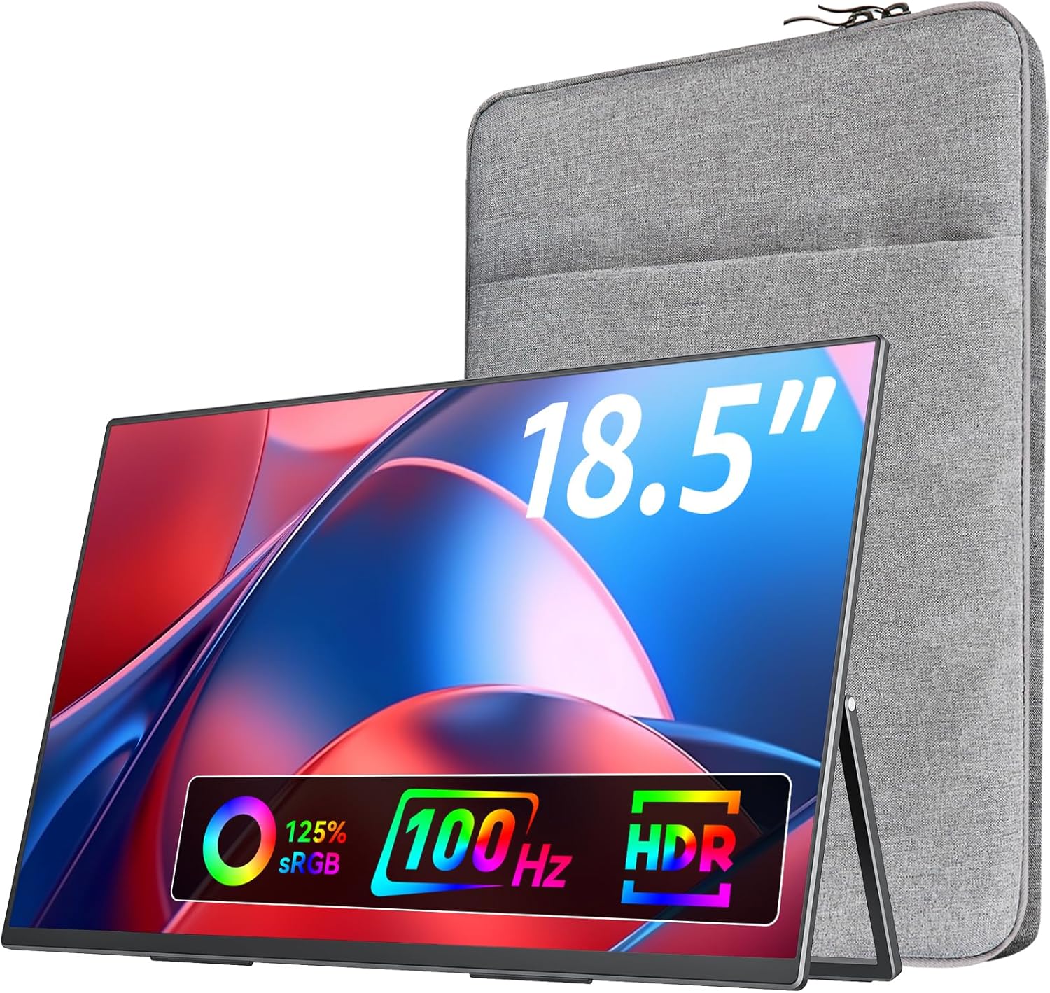 Large Portable Monitor-18.5 Inch Computer Gaming Display 100Hz 125% sRGB FHD 1080P USB-C HDMI IPS Screen for Laptop Mac Surface PC PS4/PS5 Xbox Built-in Kickstand. Speakers. VESA Mountable
