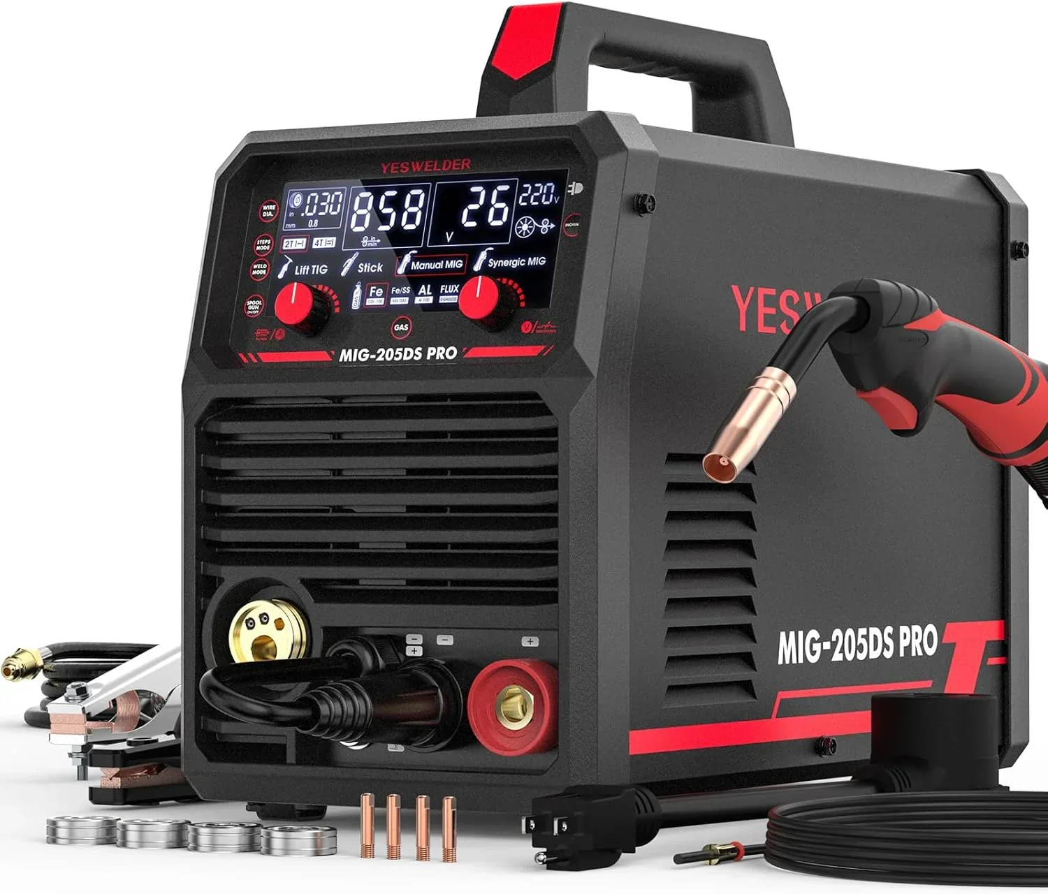 MIG Welder.110V Flux Core Welder Flux Core MIG/Lift TIG/Stick 3-in-1 Large LED Digital Display Welding Machine IGBT Inverter Welder FLUX-135PRO