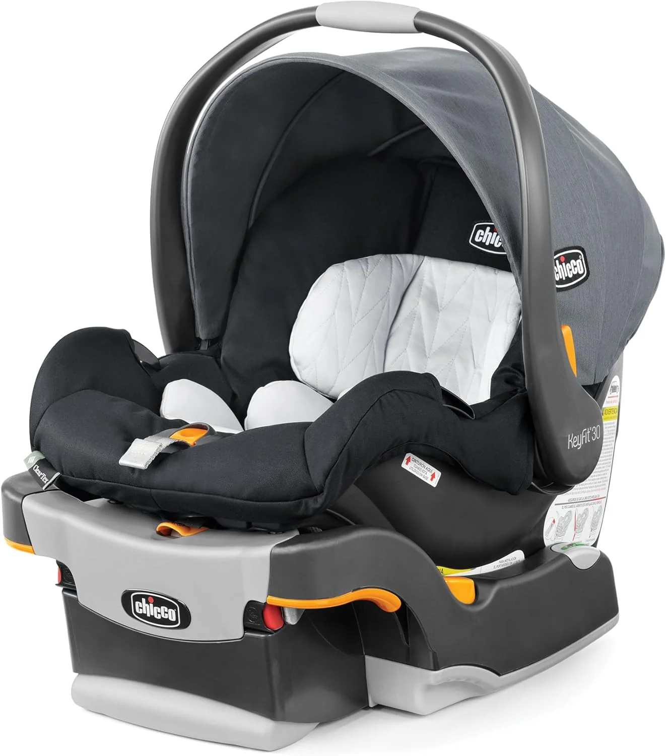 Infant Car Seat and Base. Rear-Facing Seat for 4-30 lbs.. Includes Head and Body Support. Compatible with Chicco Strollers. Baby Travel Gear - Pewter/Grey
