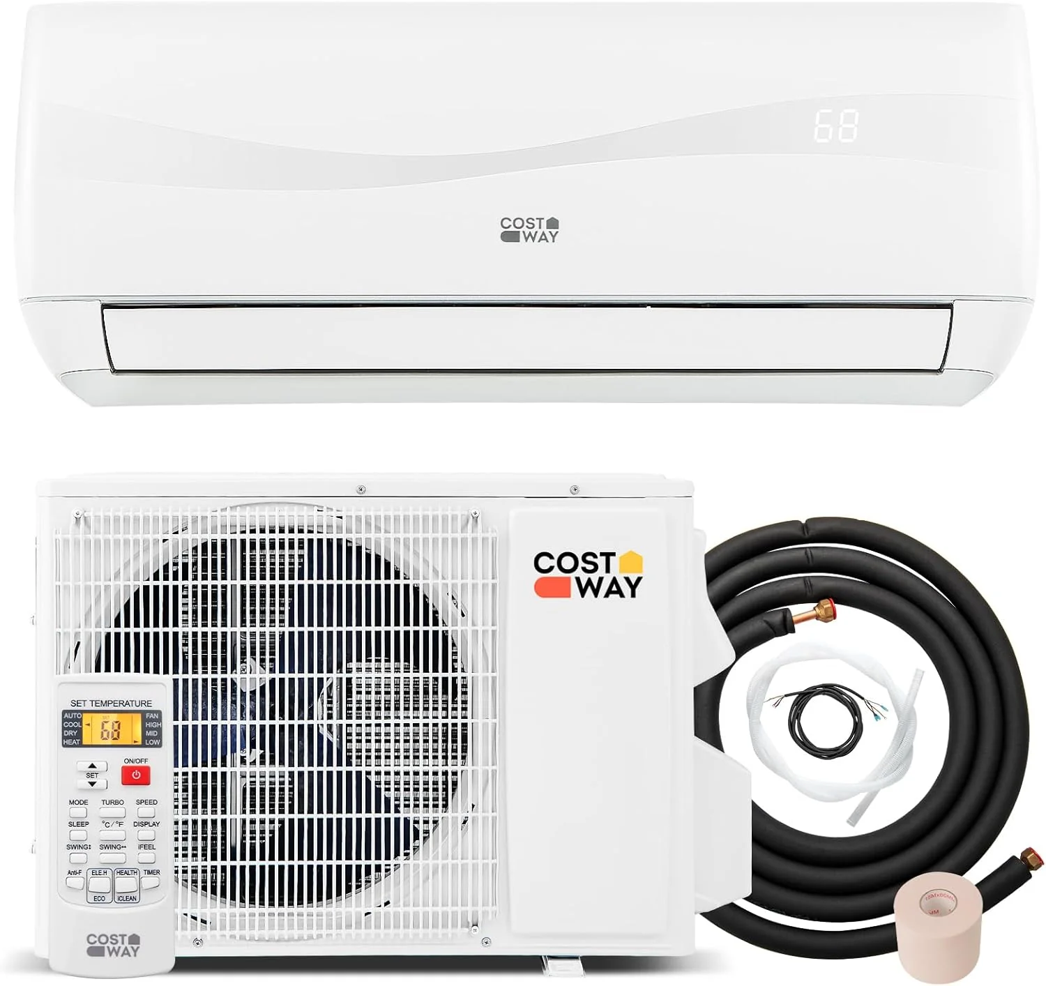 12000-watt mini split air conditioner and heater. 20 energy efficiency rating. 115 volts. wall-mounted tubeless air conditioning unit. capable of cooling rooms with an area not exceeding 750 square feet. energy-efficient inverter air conditioner equi