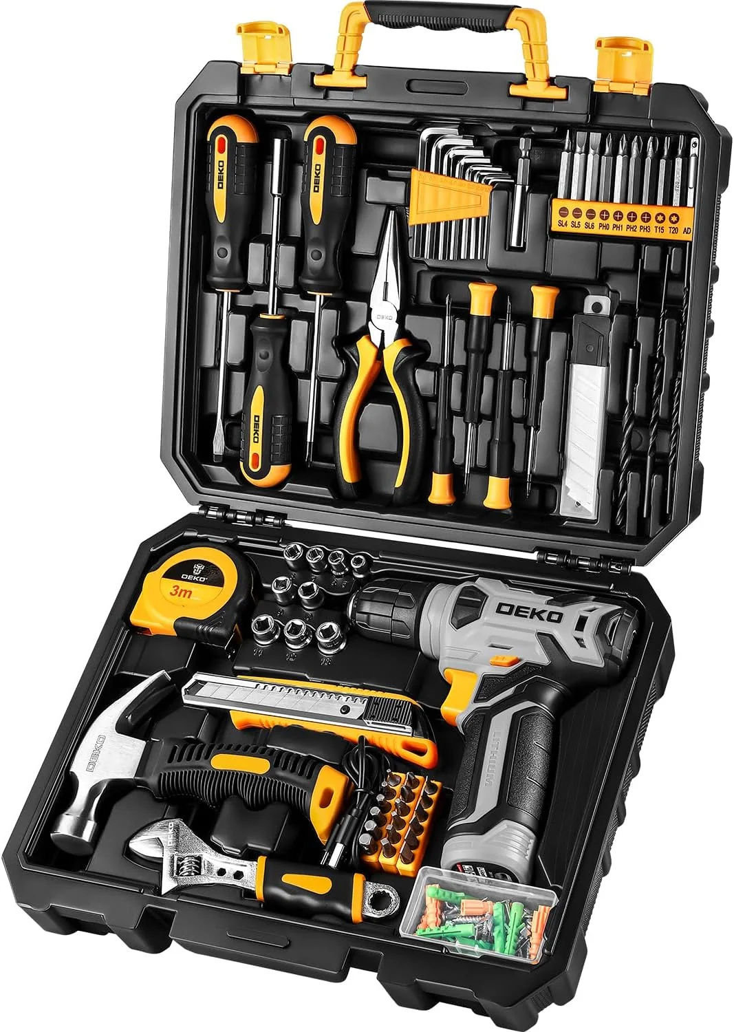 DEKOPRO Tool Set??Tool Kit with 8V Cordless Drill.Tool Box with Drill.Hand Drill Set for Men & Women.Home Tool Kits for House Repair.Handyman.DIY 126 Piece