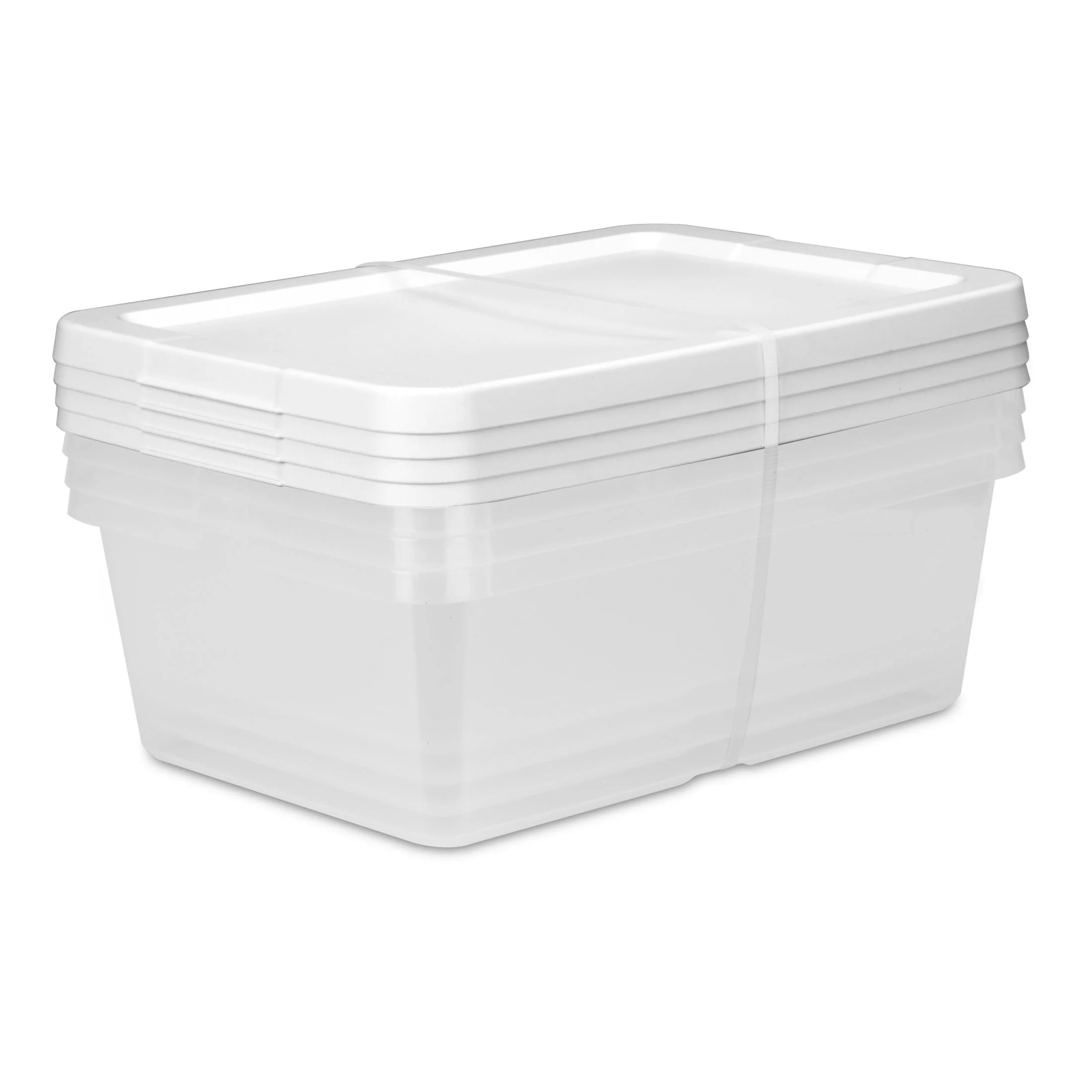 Set of (4) 12 Quart Storage Bins. Clear Plastic Storage Bin with Snap-on Lid. White