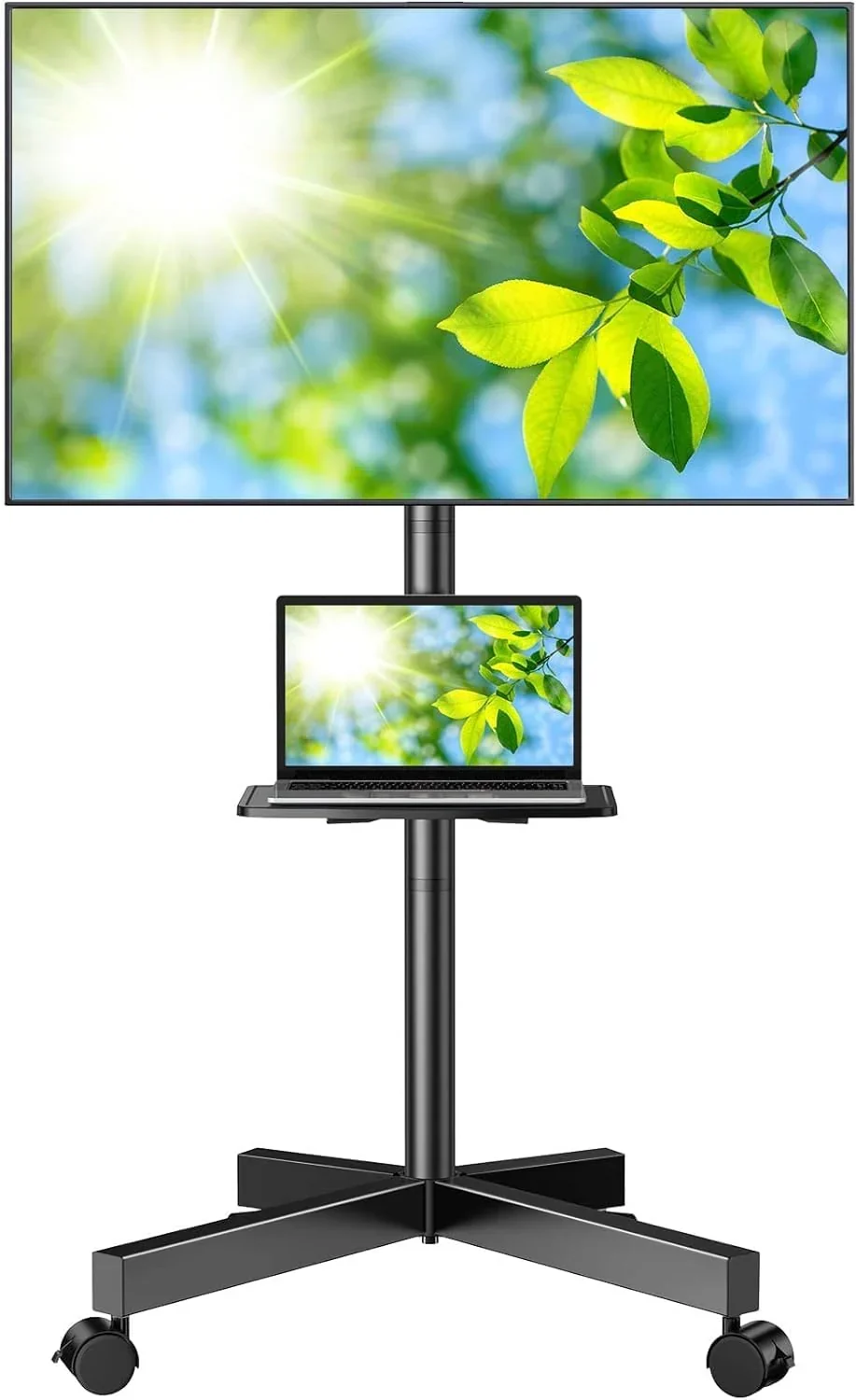 Mobile TV Stand for 23-60 Inch LCD LED Flat/Curved Panel Screen TVs. Tilt TV Cart Holds up to 88Lbs Portable Stand with Laptop Shelf Rolling Floor Max VESA 400x400mm (PSTVMC06)