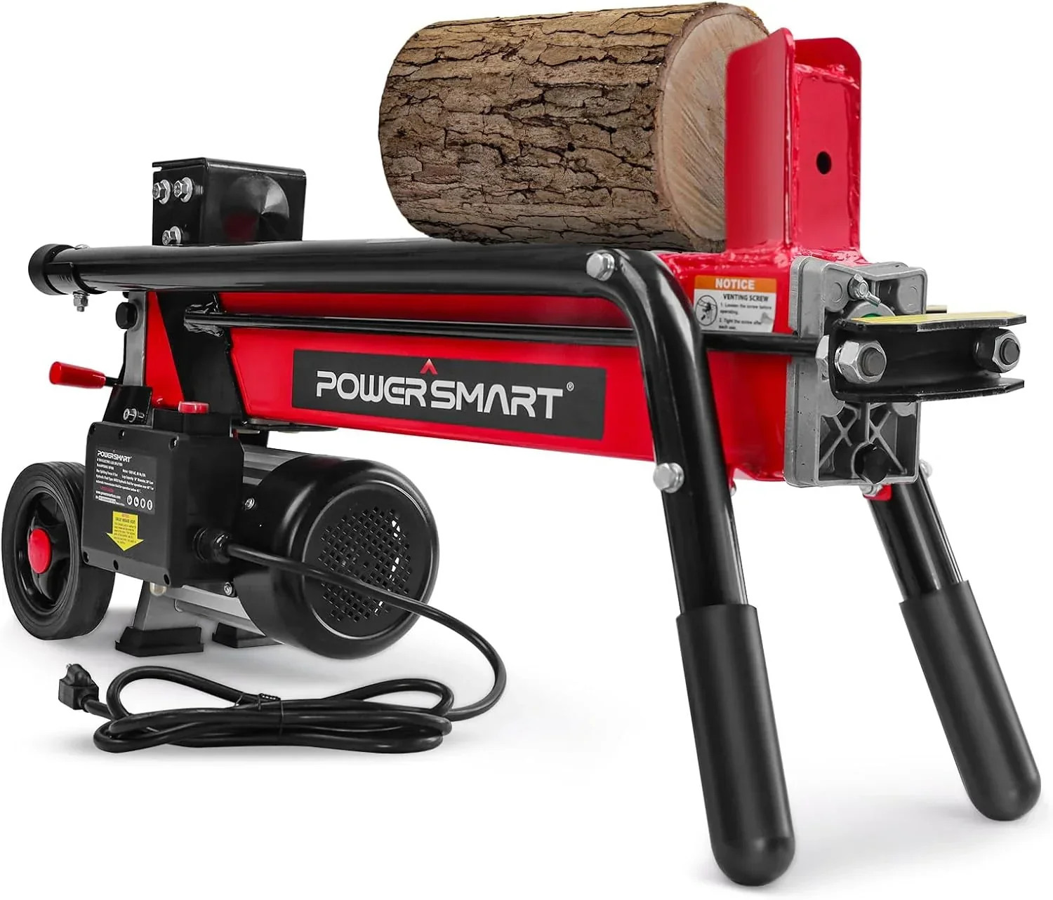 Electric Log Splitter 7-Ton - Efficient Wood Splitter with 3500 Motor Speed. 15 Amp. Horizontal Full Beam Design and Steel Wedge for Firewood & Kindling Cutting