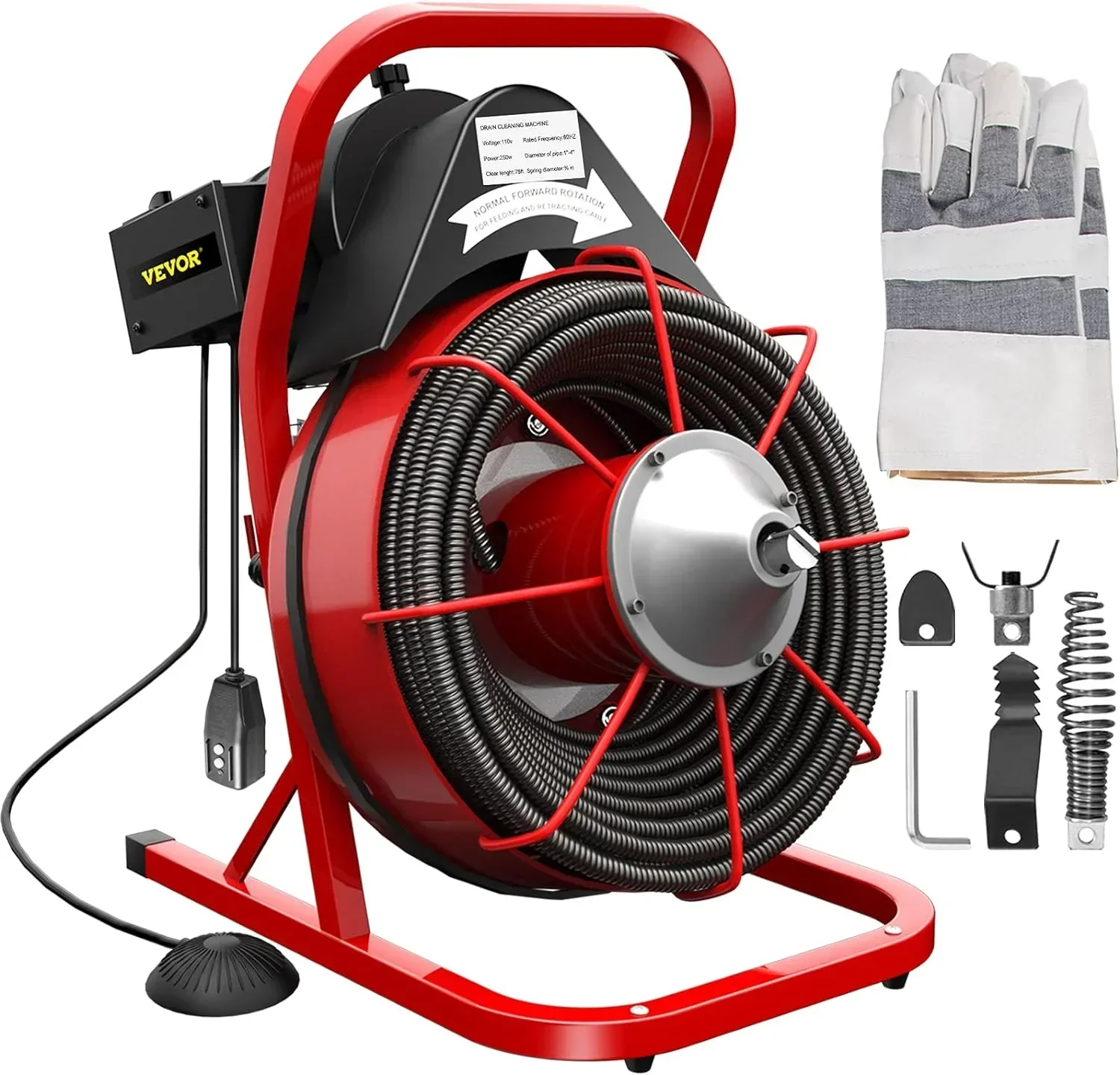 Electric Drain Cleaner Machine by [Brand]. 75 Ft x 3/8 Inch. Fits 1-4 Inch Pipes. Portable with 4 Cutters. Powerful Plumbing Tool for Clogs