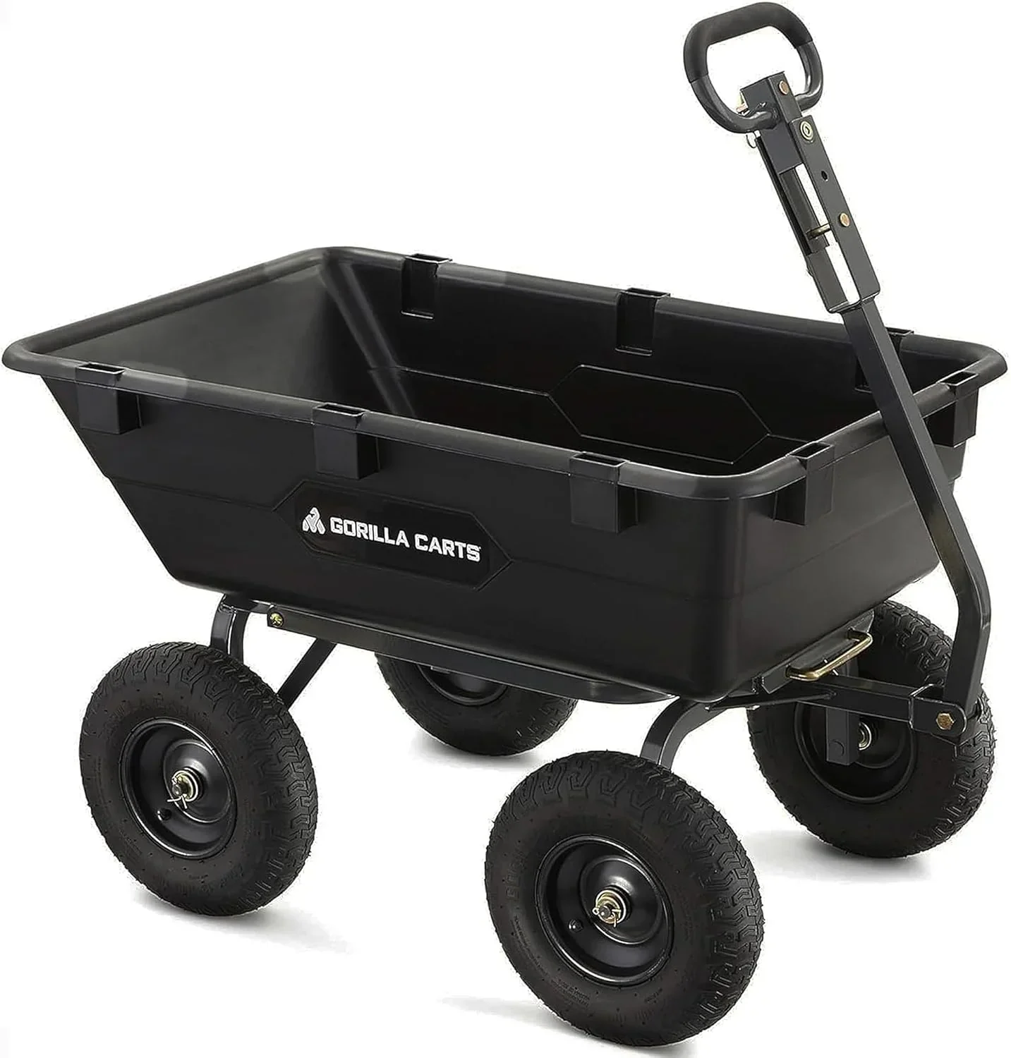 Heavy Duty Poly Utility Dump Wagon Garden Cart w/Pneumatic Tires. 6 Cu Ft - 1200 lb Capacity Outdoor Wheelbarrow for Yard. Landscaping & Gardening. Lawn Tractor or ATV Towable-Gorilla Carts