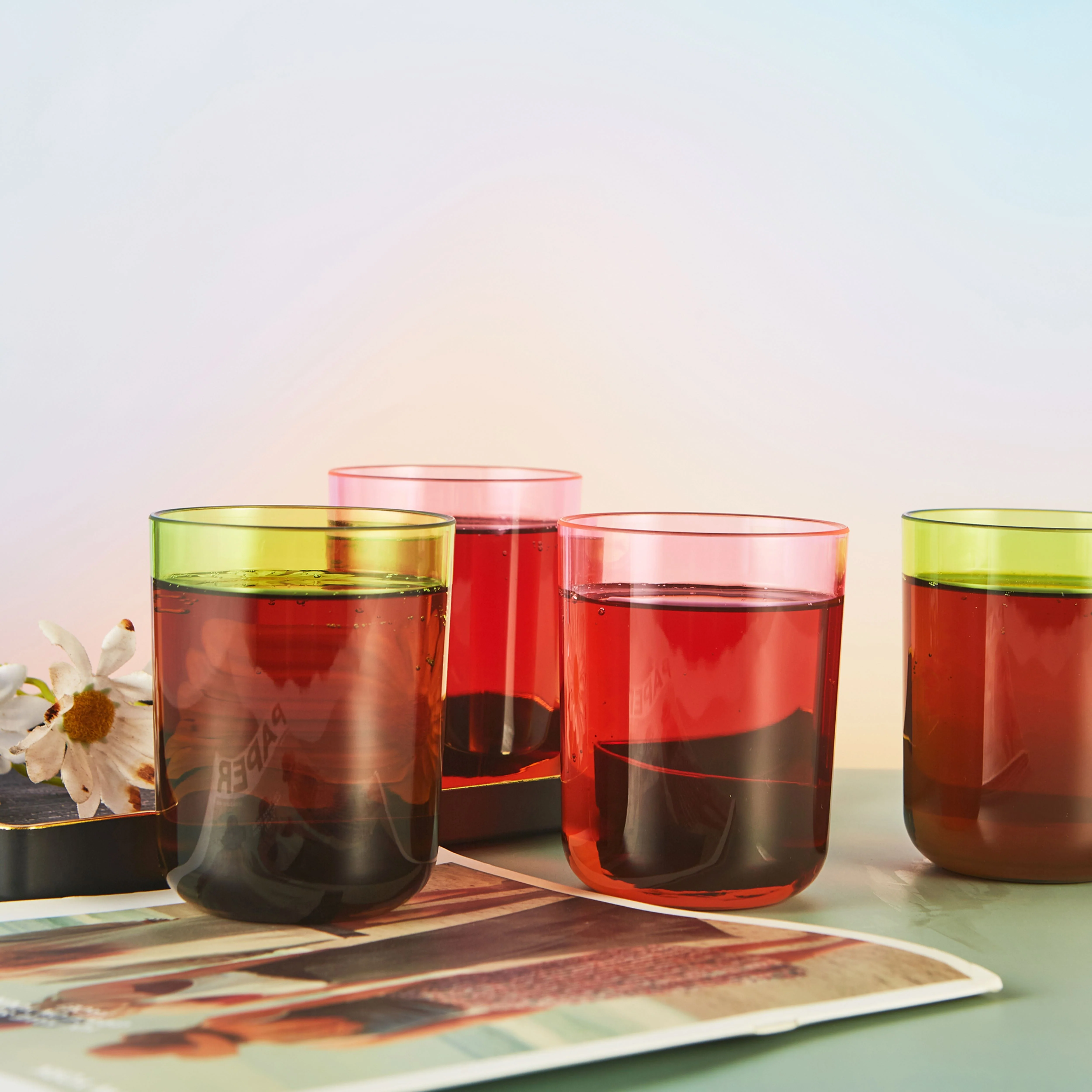 12oz Drinking Glasses Set of 4. Gradient Color Acrylic Tumbler Cup. Ice Beverage and Water Servers Mixed Colors