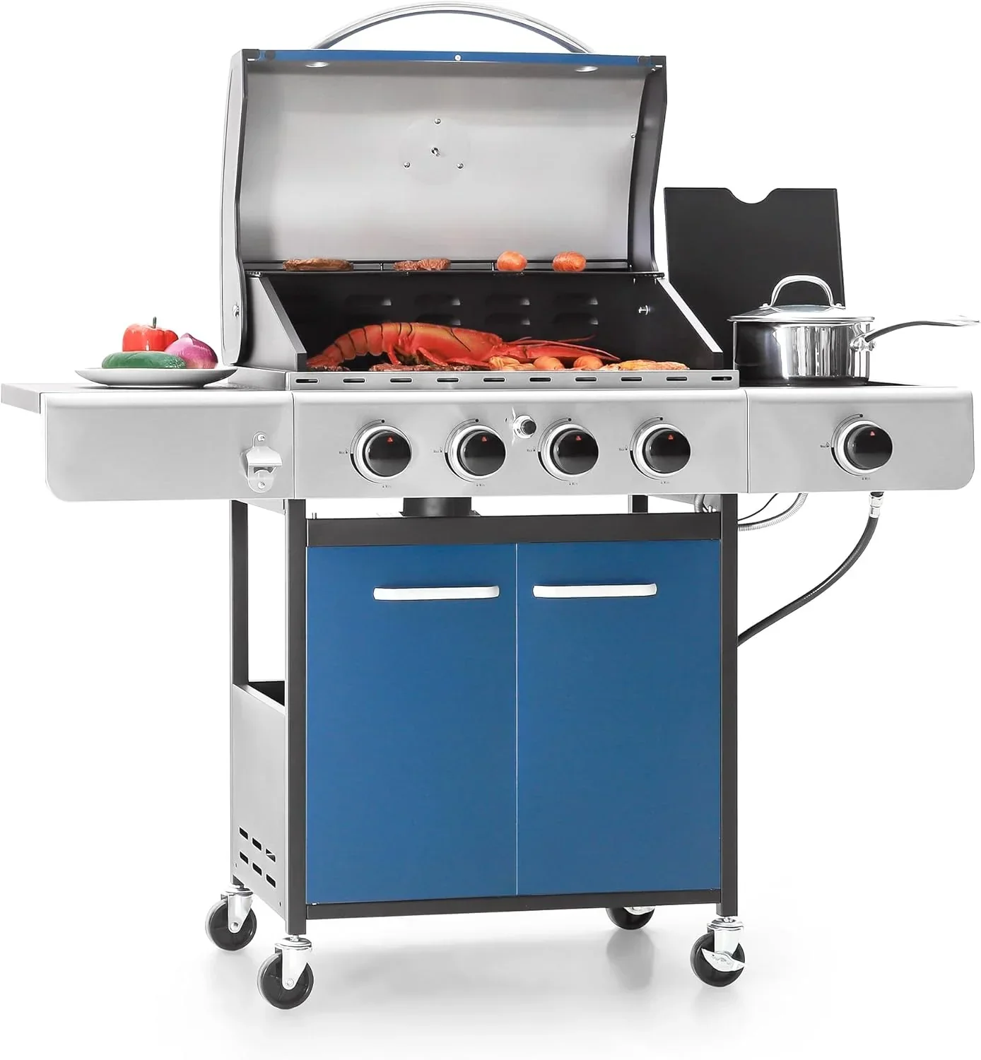 Burner Propane Gas BBQ Grill with Side Burner & Porcelain-Enameled Cast Iron Grates. 42.000 BTU Output Stainless Steel Grill for Outdoor Cooking Kitchen and Patio Backyard Barbecue-Captiva