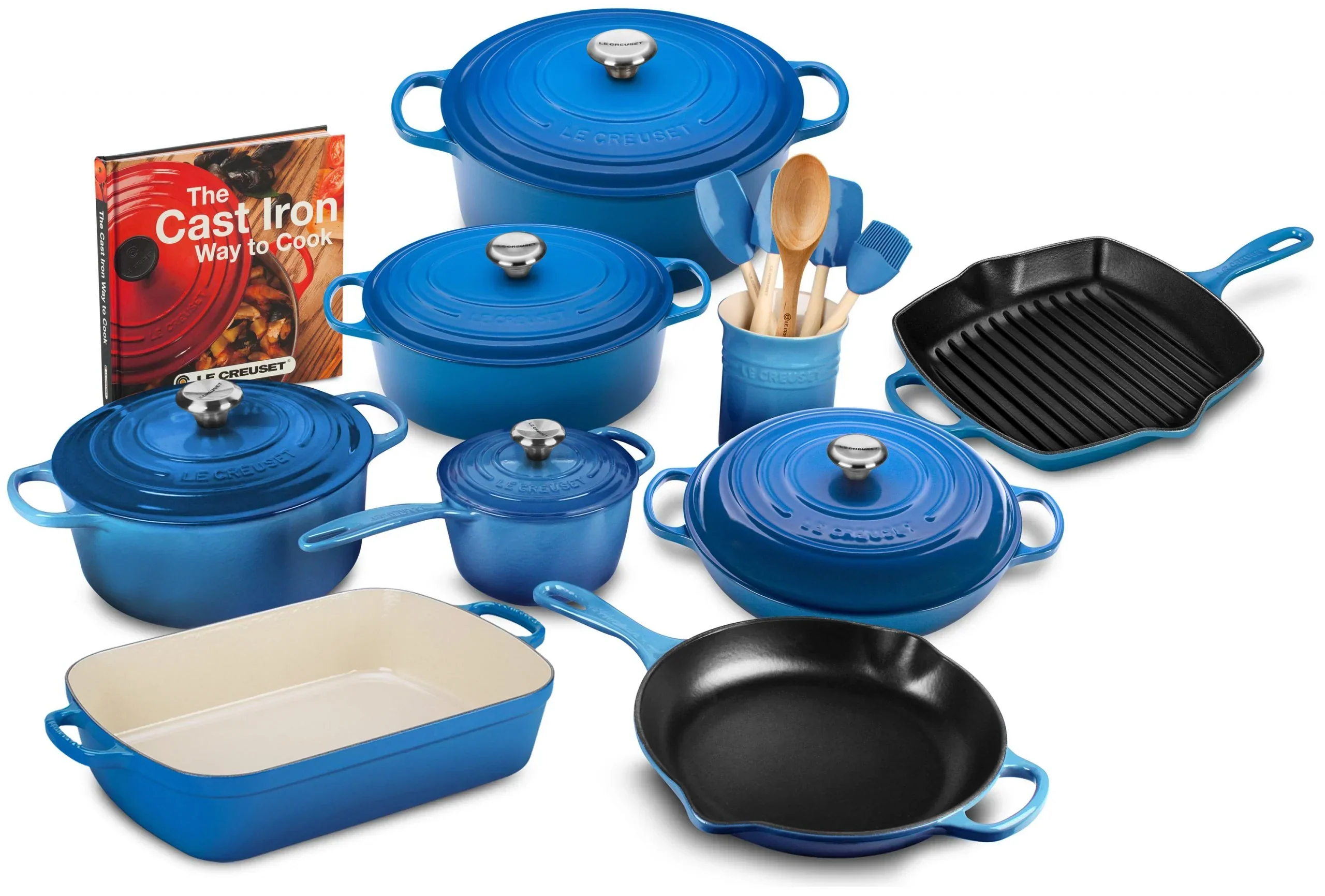 20-piece Signature Cast Iron Cookware Set.10.25 Skillet.1.75-quart Saucepan with Lid