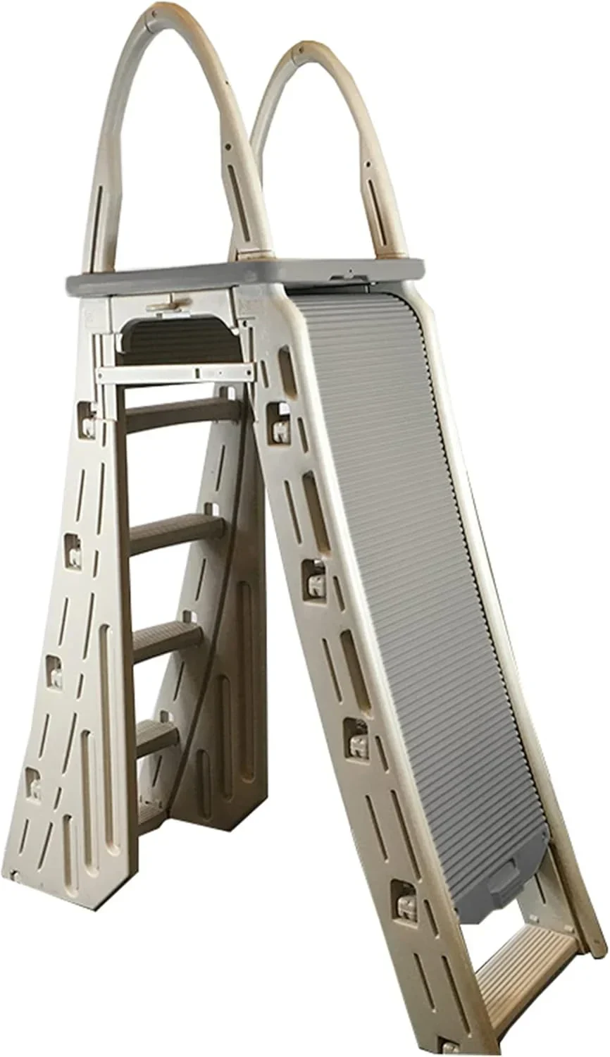 Confer Plastics 7200 Roll Guard 48 to 56 Adjustable A Frame Safety Ladder for Above Ground Outdoor Patio Swimming Pool Platform Ladder with Step Barrier. Warm Grey??